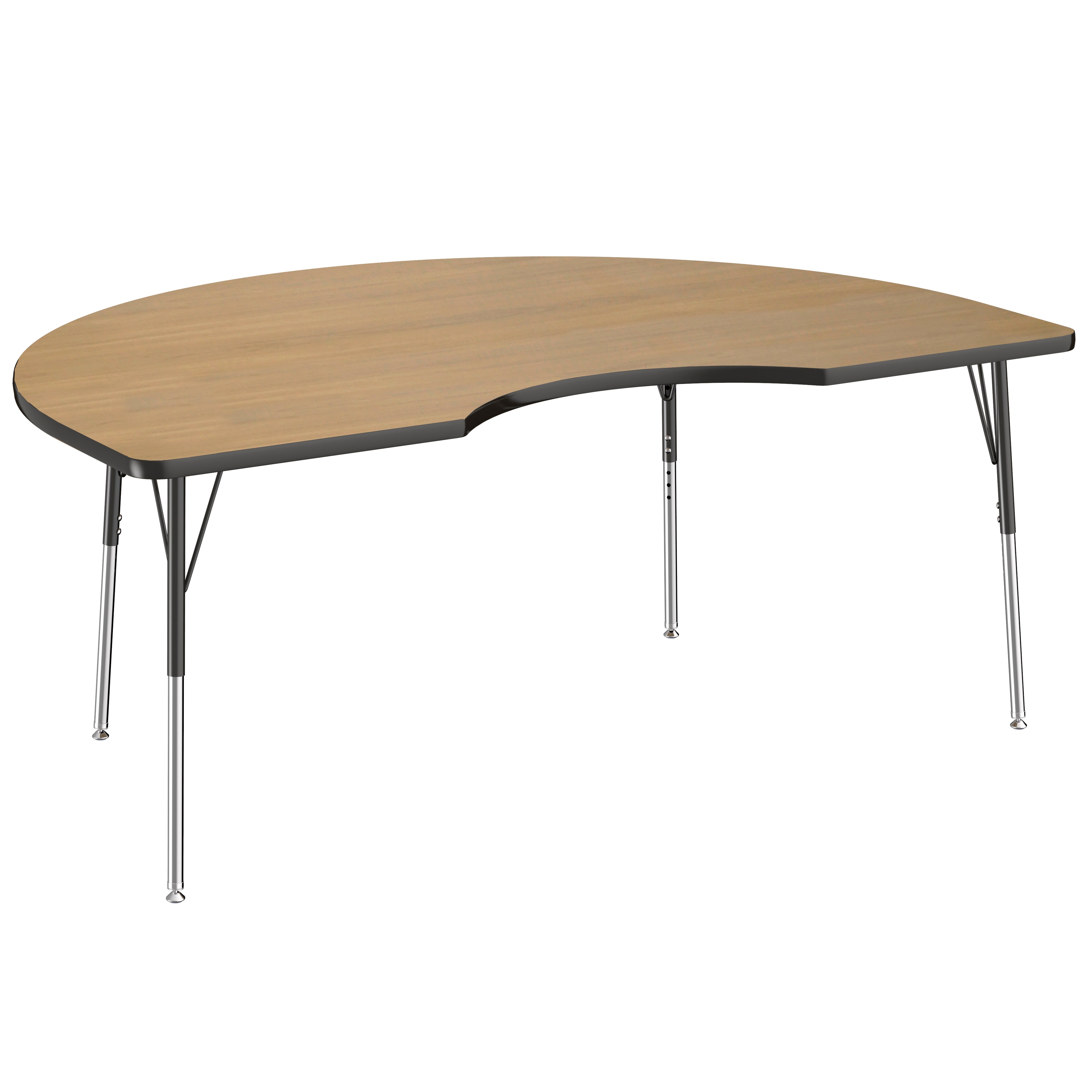 48" x 72" Kidney T-Molding Activity Table with Adjustable Standard Swivel Glide Legs - Pasadena Oak/Black