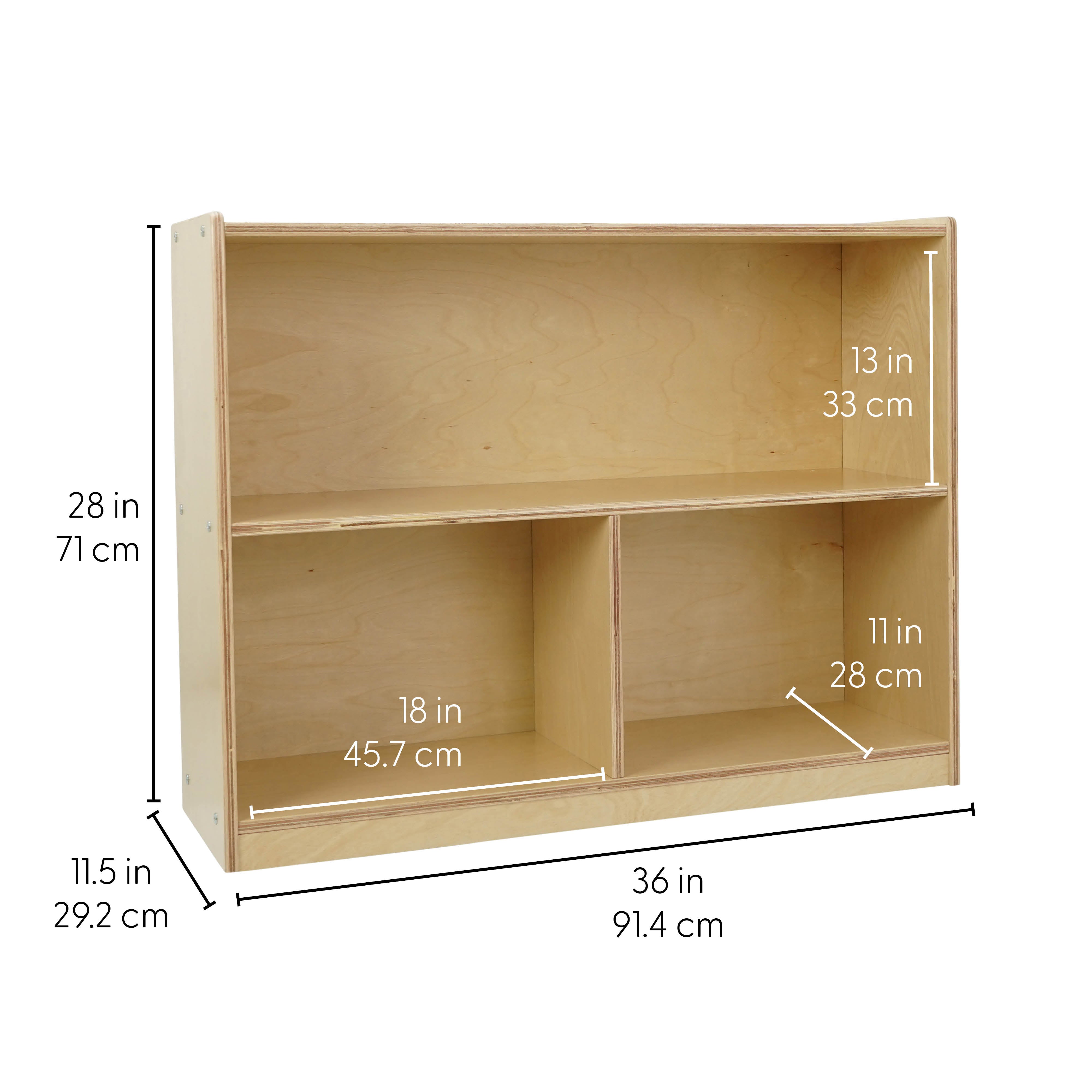 Birch 3-Compartment Divided Deluxe Book Case, 28" Height