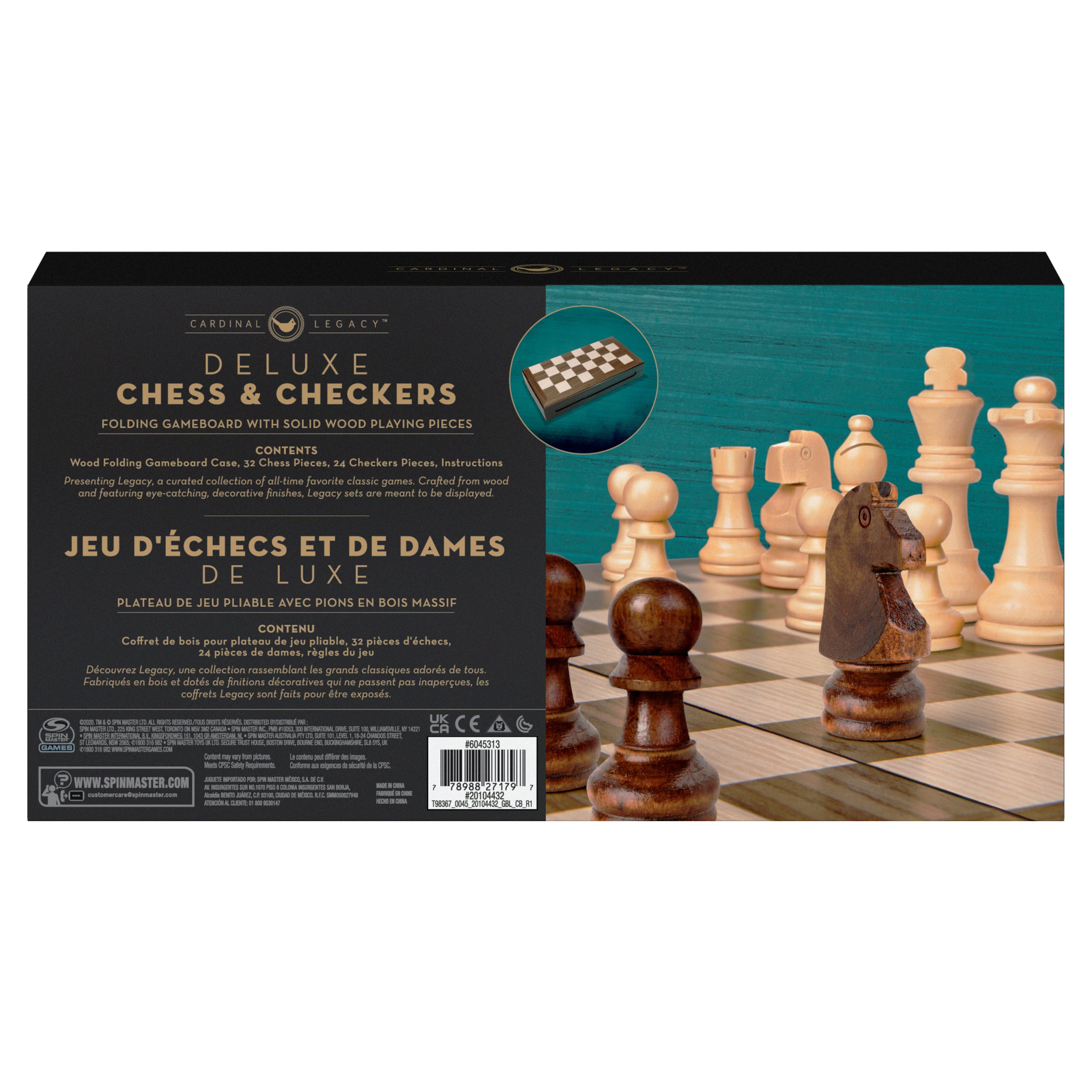 Legacy Deluxe Chess & Checkers Set, Classic Two Player Game Includes Folding Board with Solid Wood Playing Pieces, for Kids and Adults Ages 8 and up