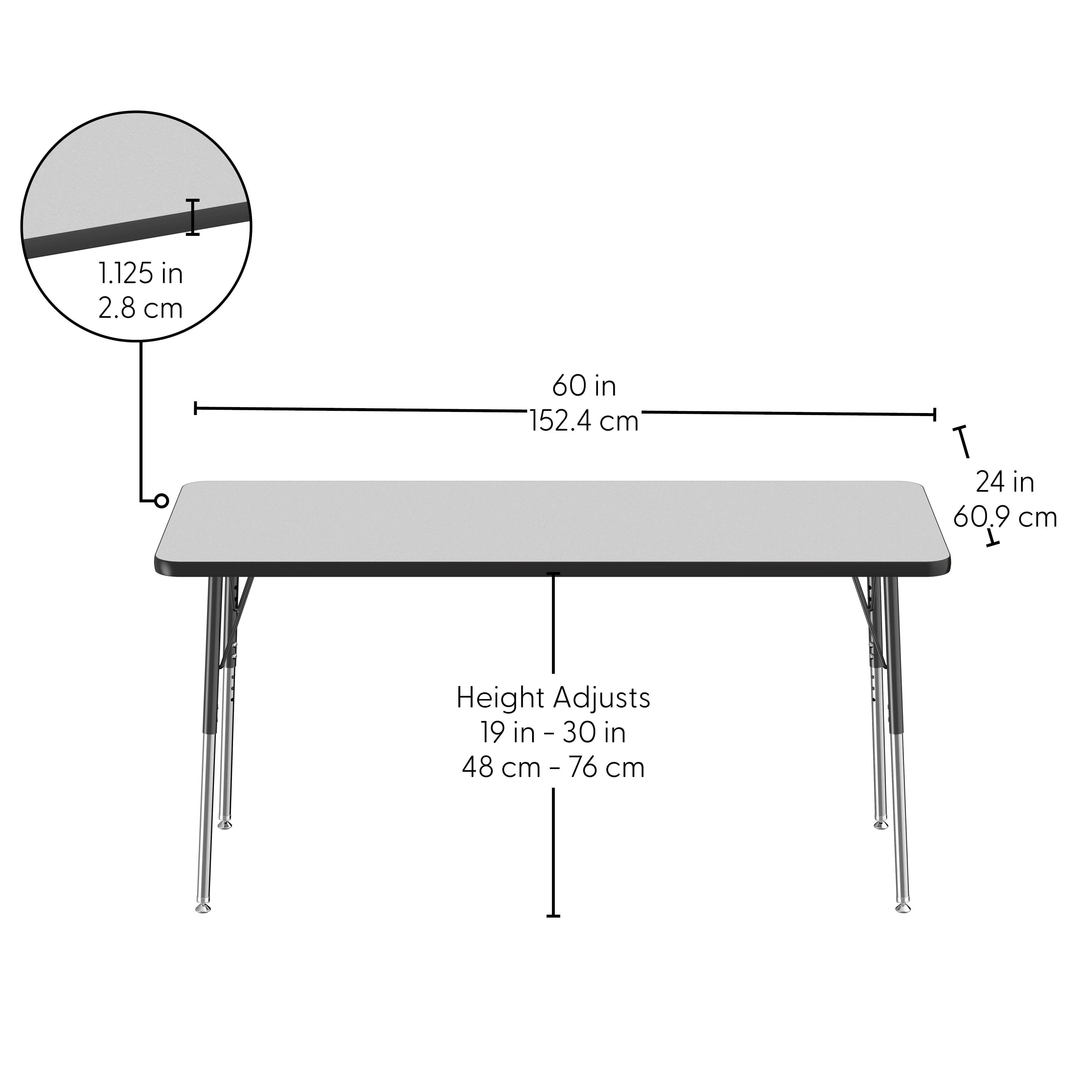 24" x 60" Rectangle Thermofused Activity Table with Adjustable Standard Swivel Glide Legs - Gray/Black