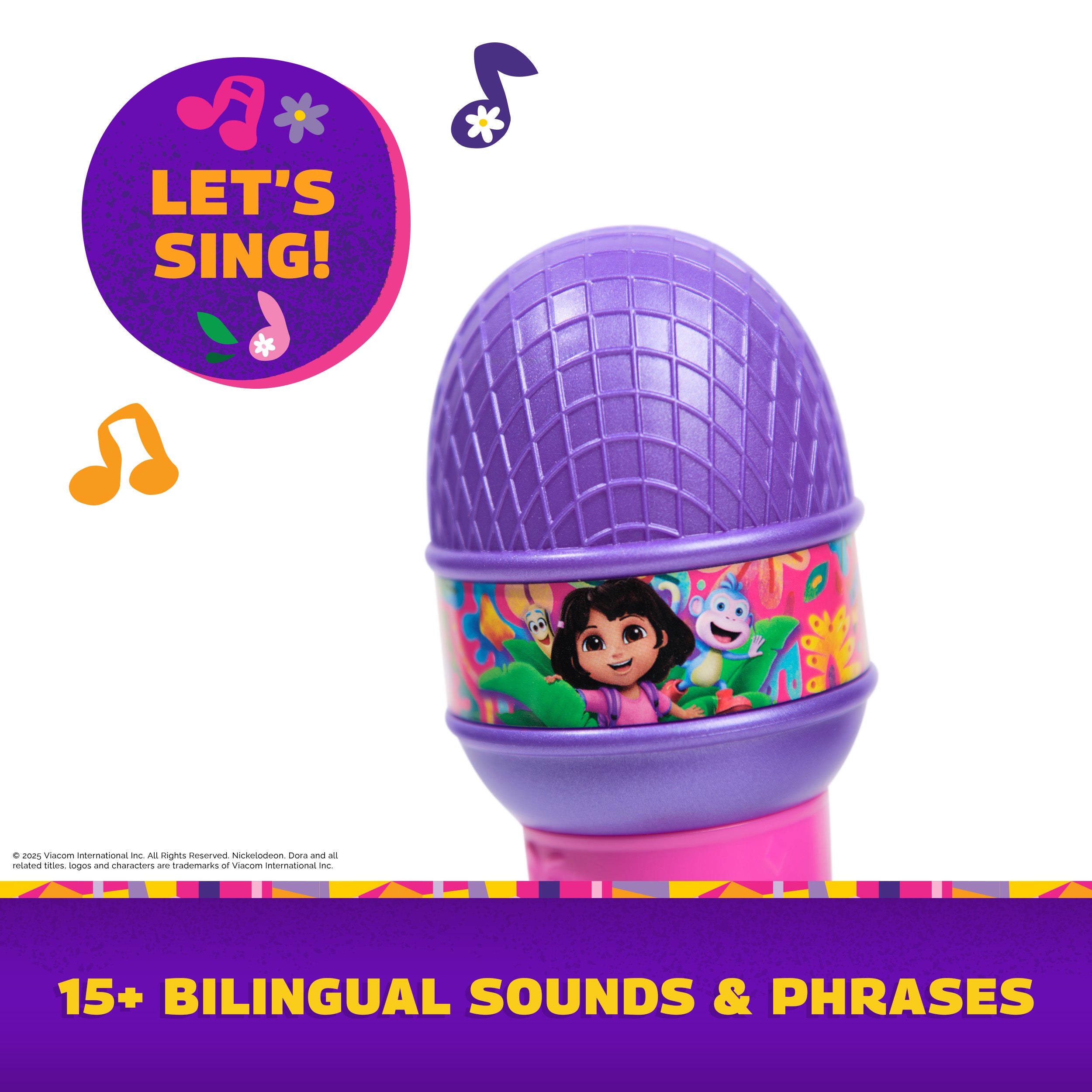 Dora, Rainforest Rhythms Microphone with Music, Sound Fx & Bilingual Phrases, Kids Toys for Girls & Boys Ages 3 and Up