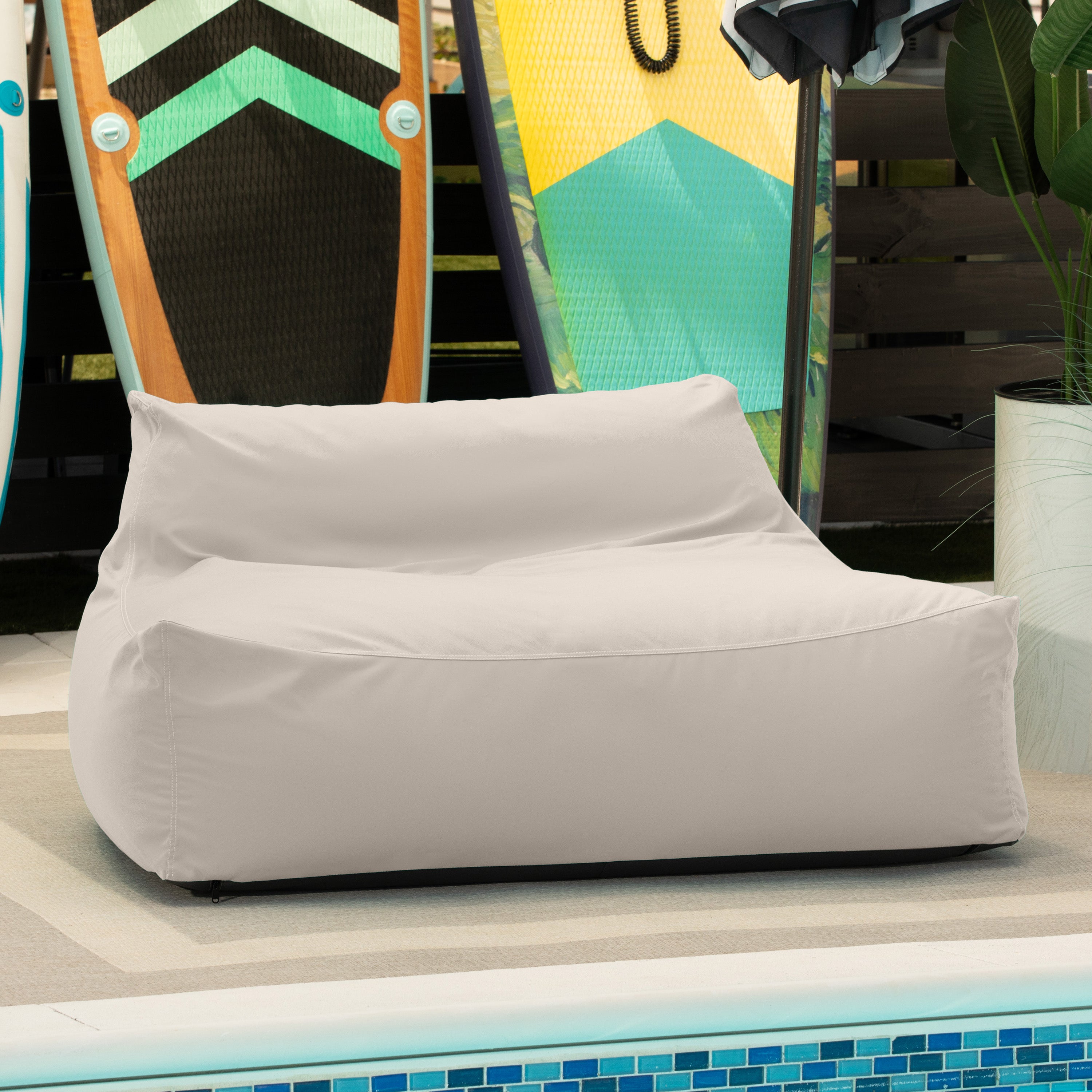 Jaxx Lavista Outdoor Bean Bag Loveseat / Modern Patio Sofa, Pearl