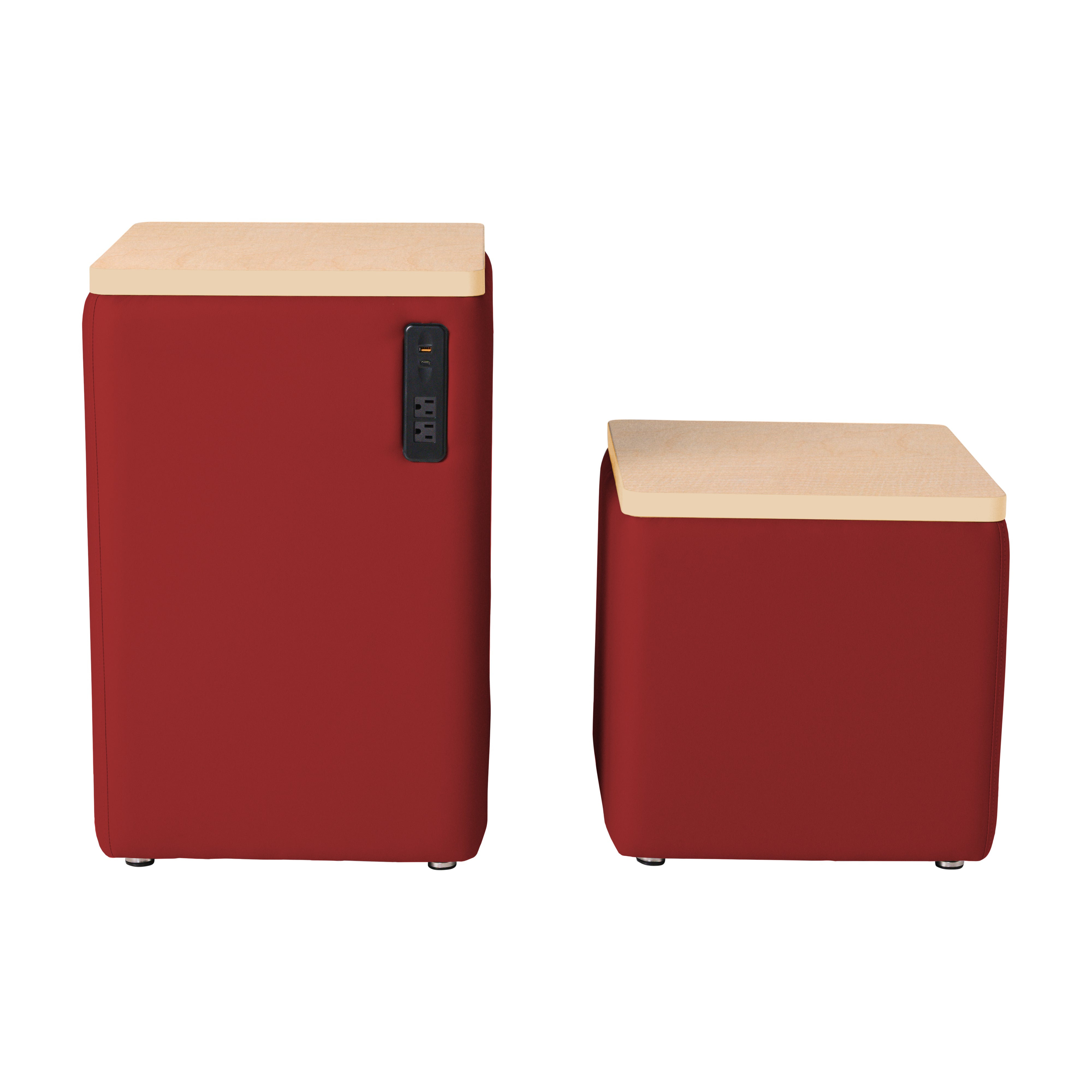 Pro Series Upholstered 18" x 18" Square Ottoman Table with Tech Panel 28" Height - Crimson/Maple