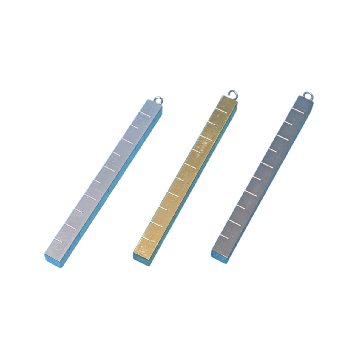Archimedes Sticks Set 3 Rods of Aluminum, Brass, and Stainless Steel, Engraved with 1cm Divisions
