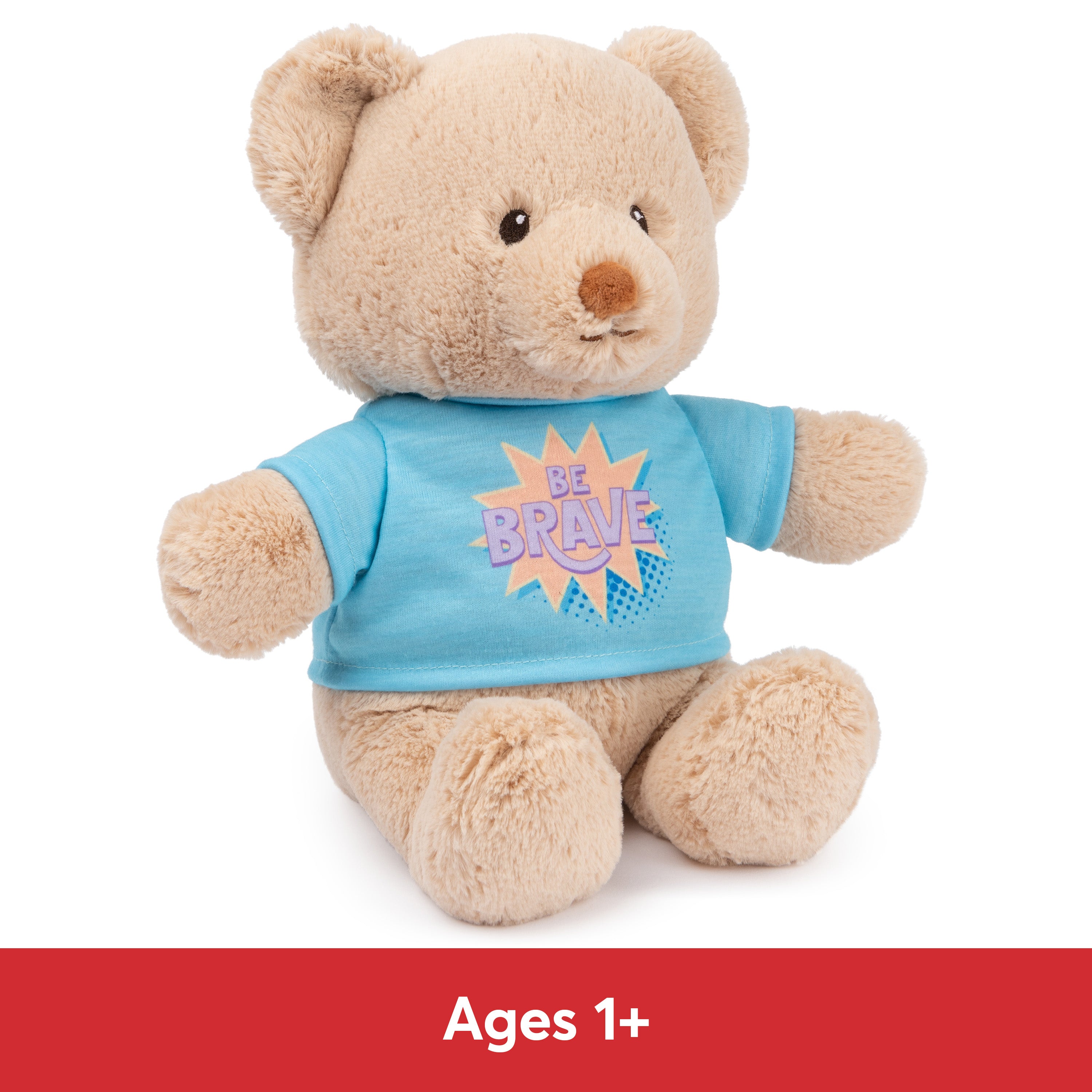 GUND “Be Brave” Sustainable Message Bear with Blue T-Shirt, Teddy Bear Made from 100% Recycled Materials for Ages 1 and Up, Tan, 12”