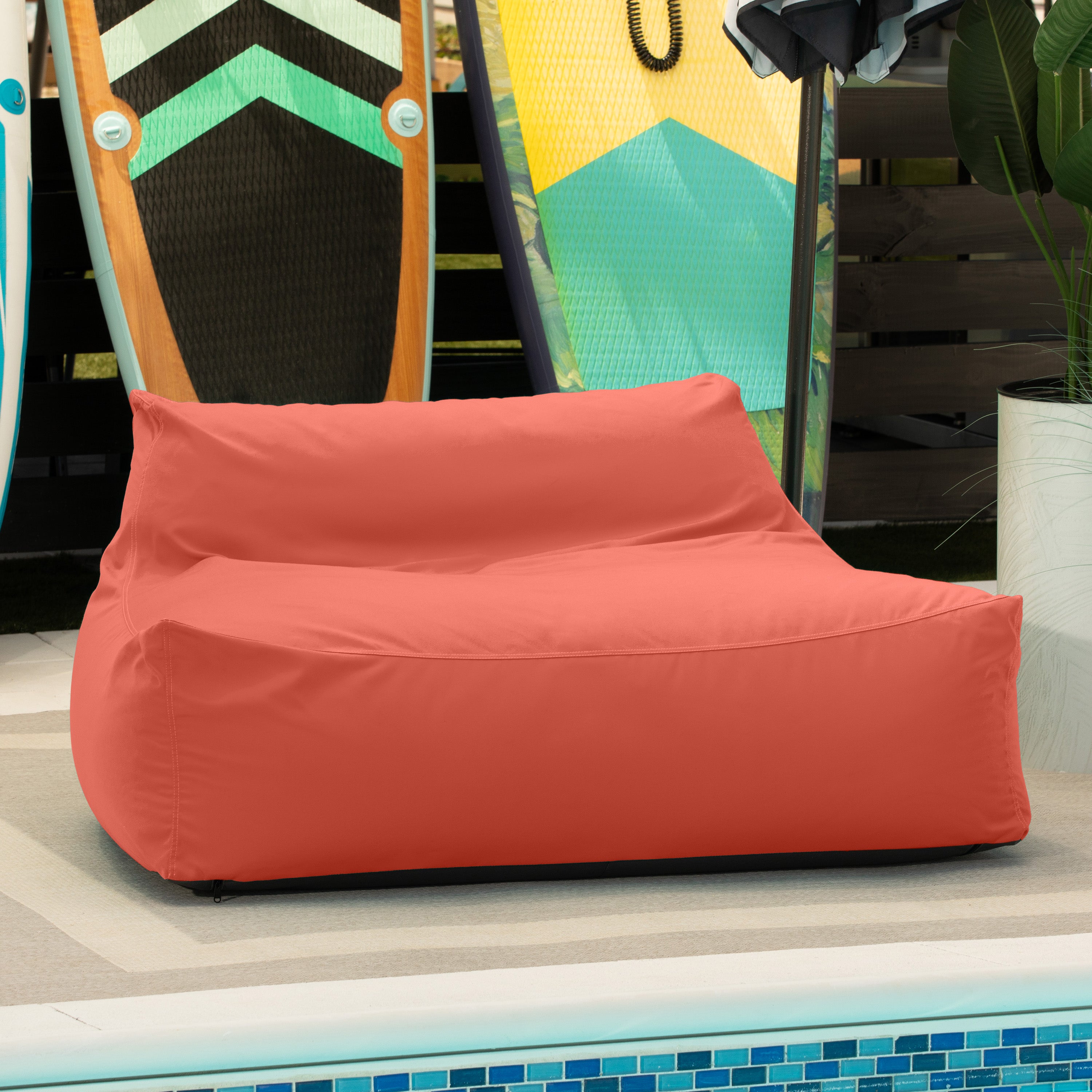 Jaxx Lavista Outdoor Bean Bag Loveseat / Modern Patio Sofa, Flamingo