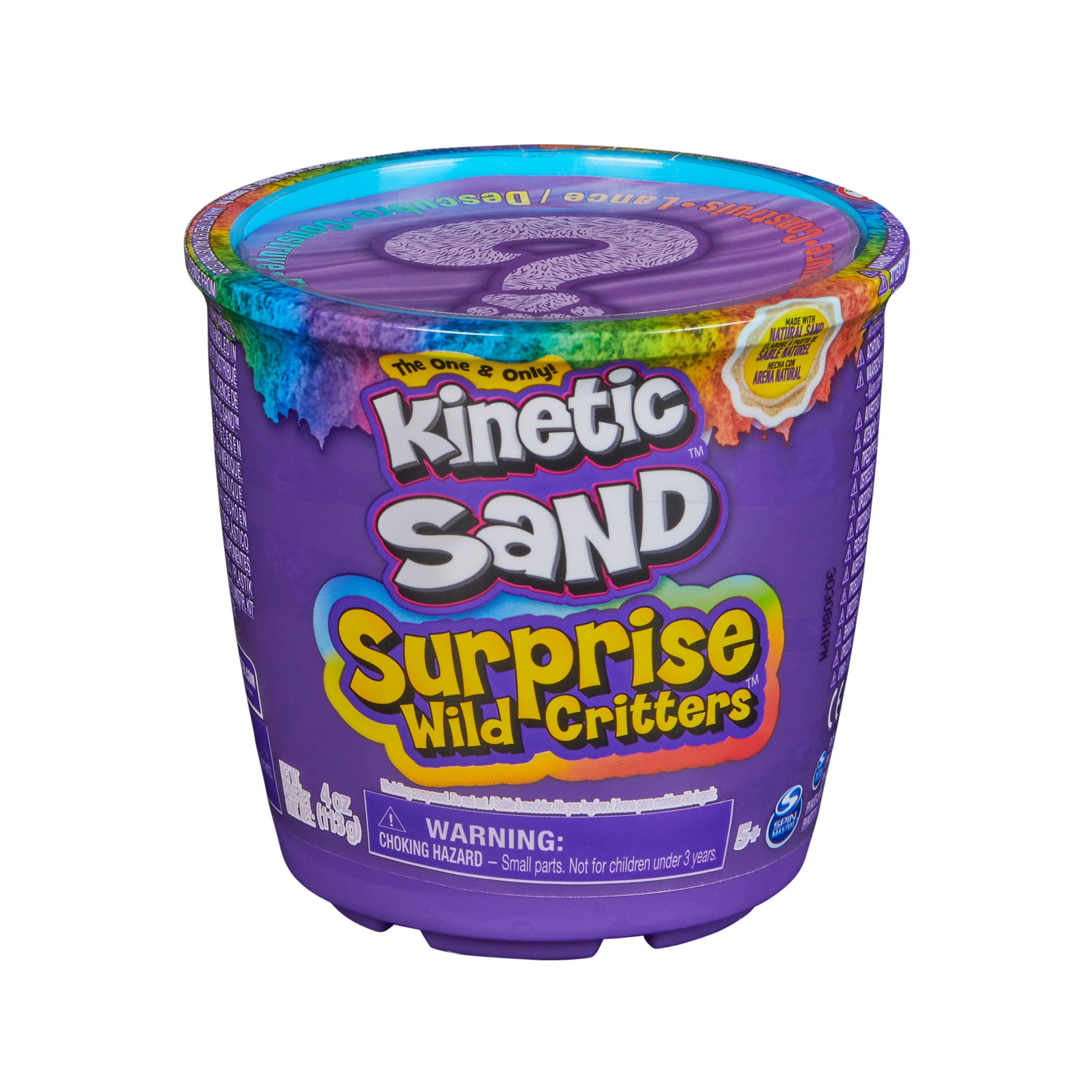 Kinetic Sand Surprise Wild Critters, 4oz Play Sand, Surprise Toy Character & Reusable Sand Storage with Lid, Sensory Toys for Kids Ages 5+