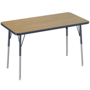24" x 48" Rectangle Thermofused Activity Table with Adjustable Standard Swivel Glide Legs - Pasadena Oak/Navy