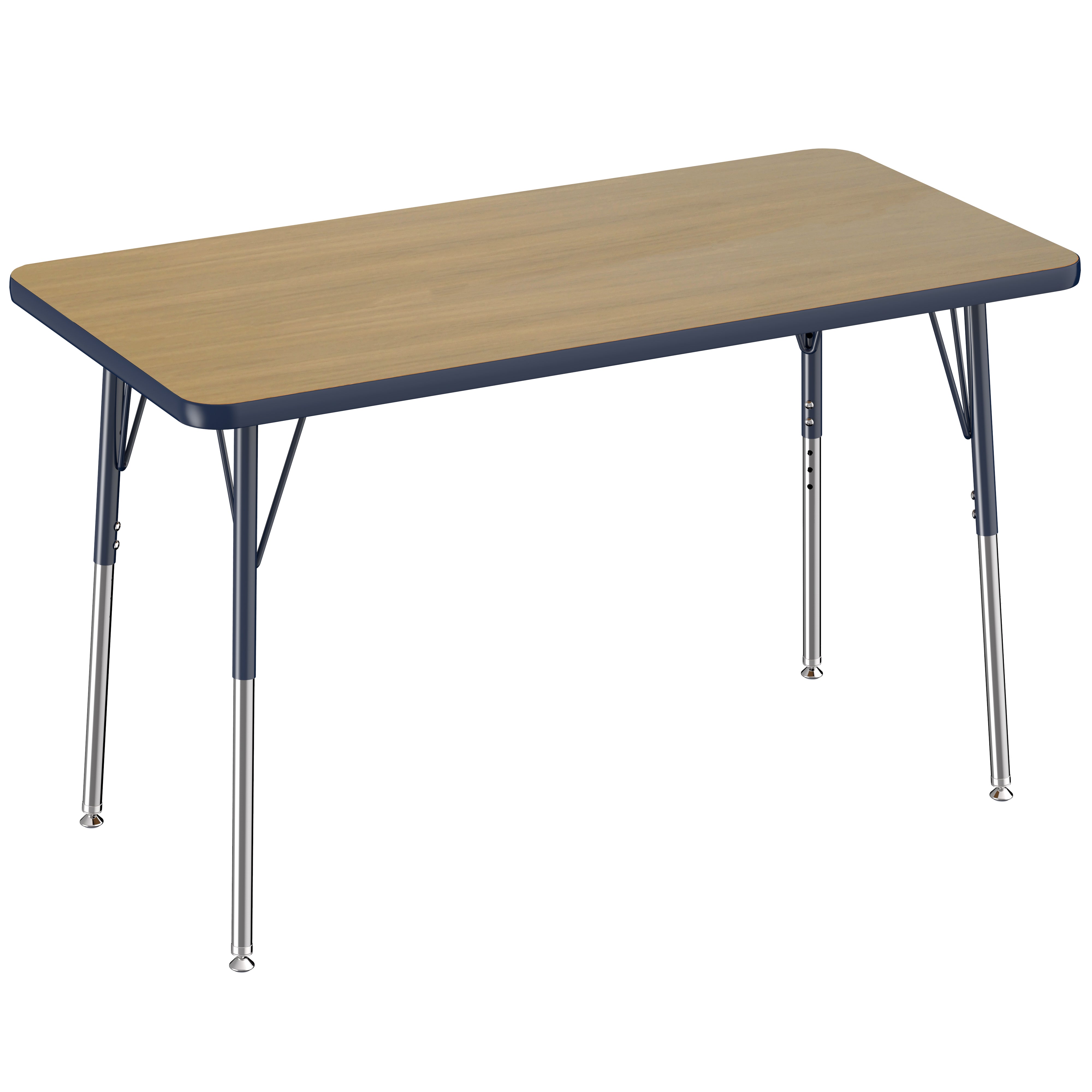 24" x 48" Rectangle Thermofused Activity Table with Adjustable Standard Swivel Glide Legs - Pasadena Oak/Navy