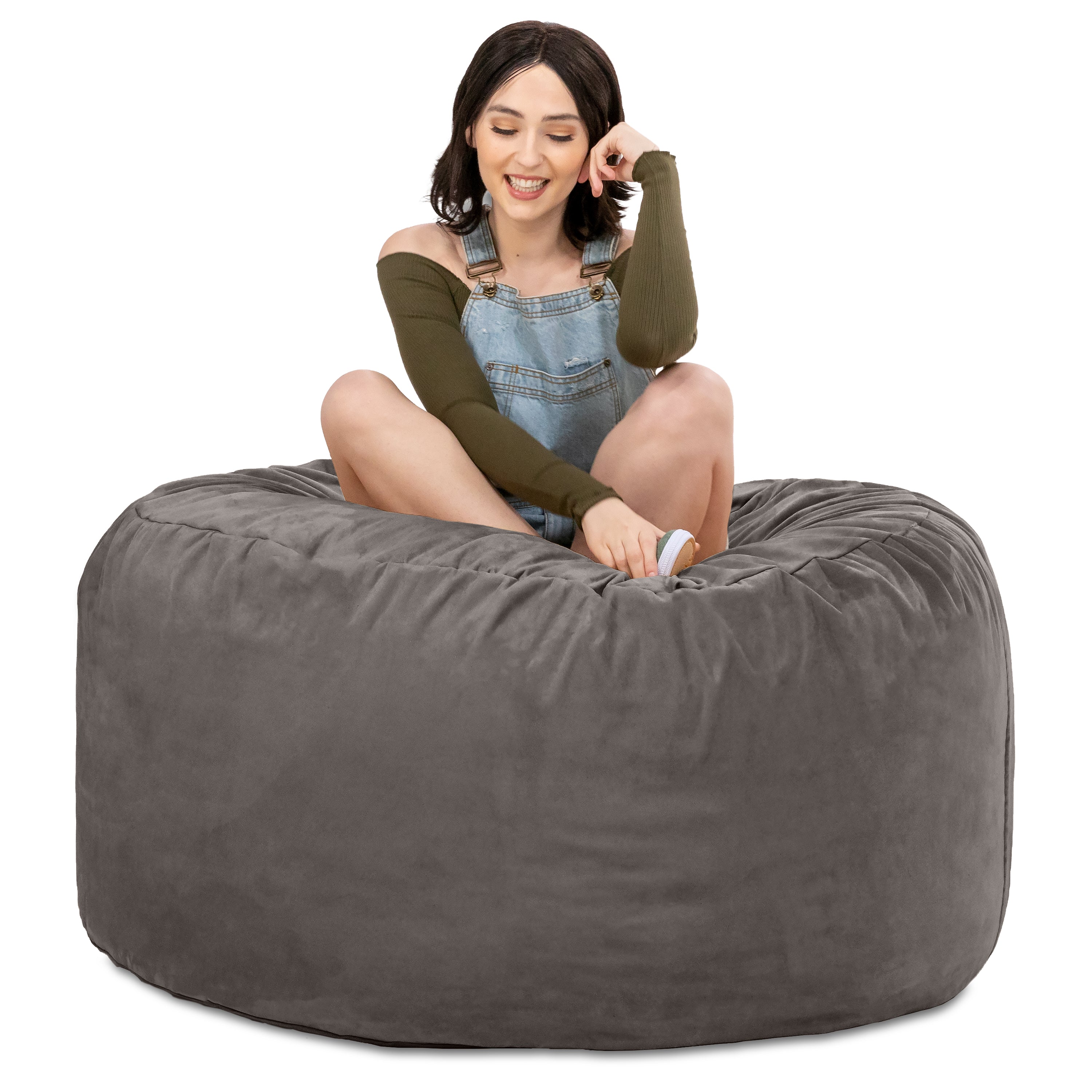 Jaxx 4 ft Round Bean Bag Chair for Adults, Charcoal