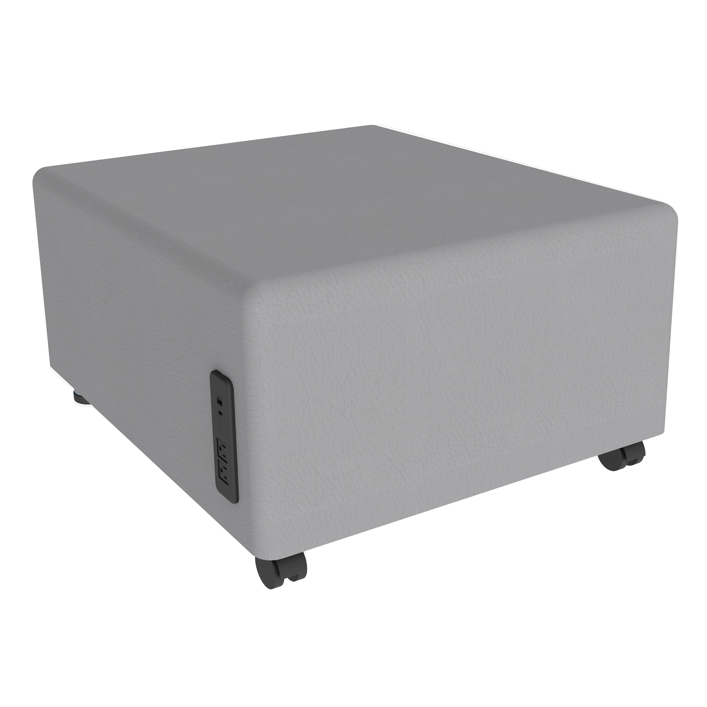 Pro Series Upholstered Square Mobile Ottoman with Tech Panel - Gray