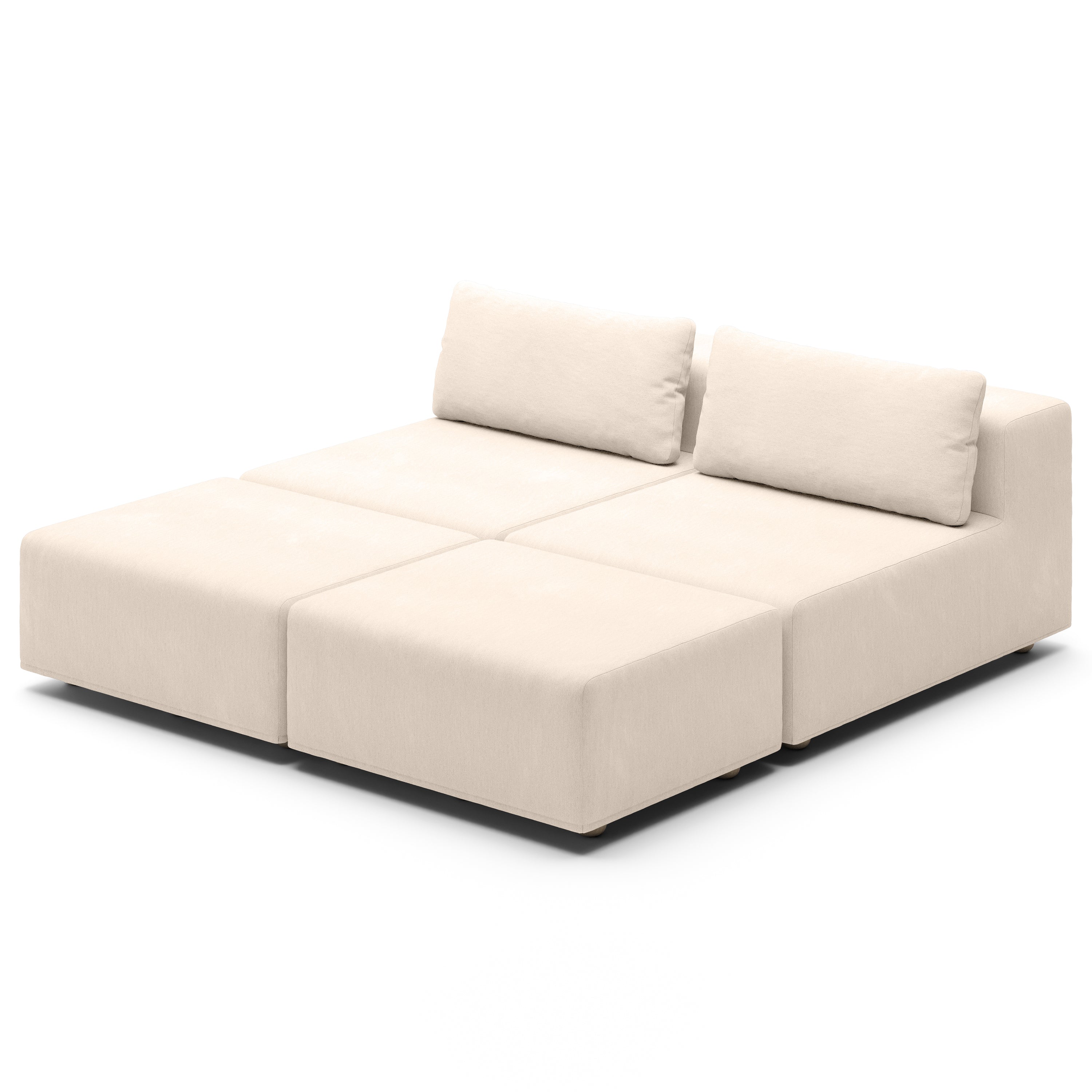 Jaxx Vada Outdoor Sun Lounger Loveseat - Luxurious Modular Double Chaise & Conversation Nook with Ottomans - Sunbrella Flax