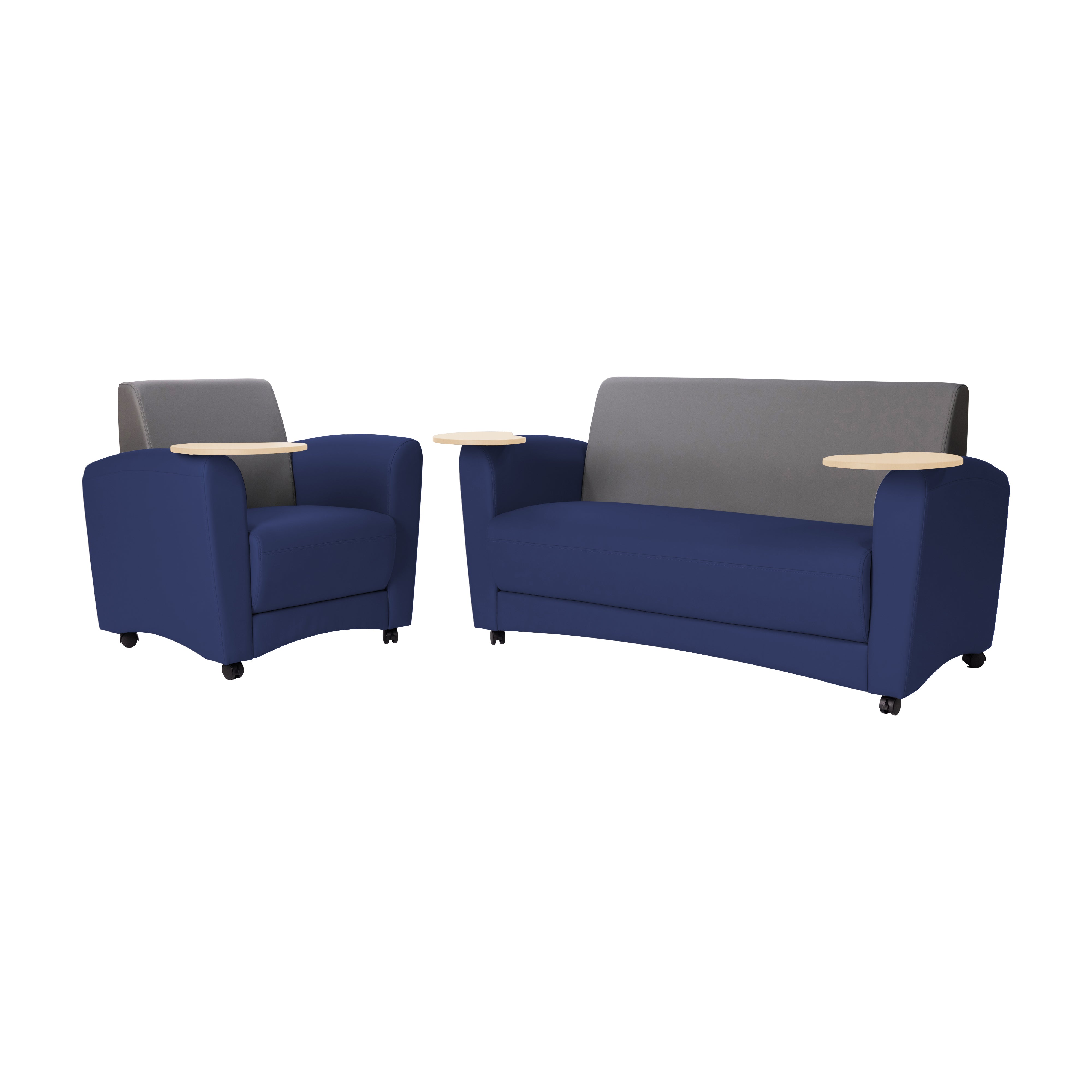 Pro Series Upholstered Common Area Sofa with Tablet - Navy/Gray/Maple Grain