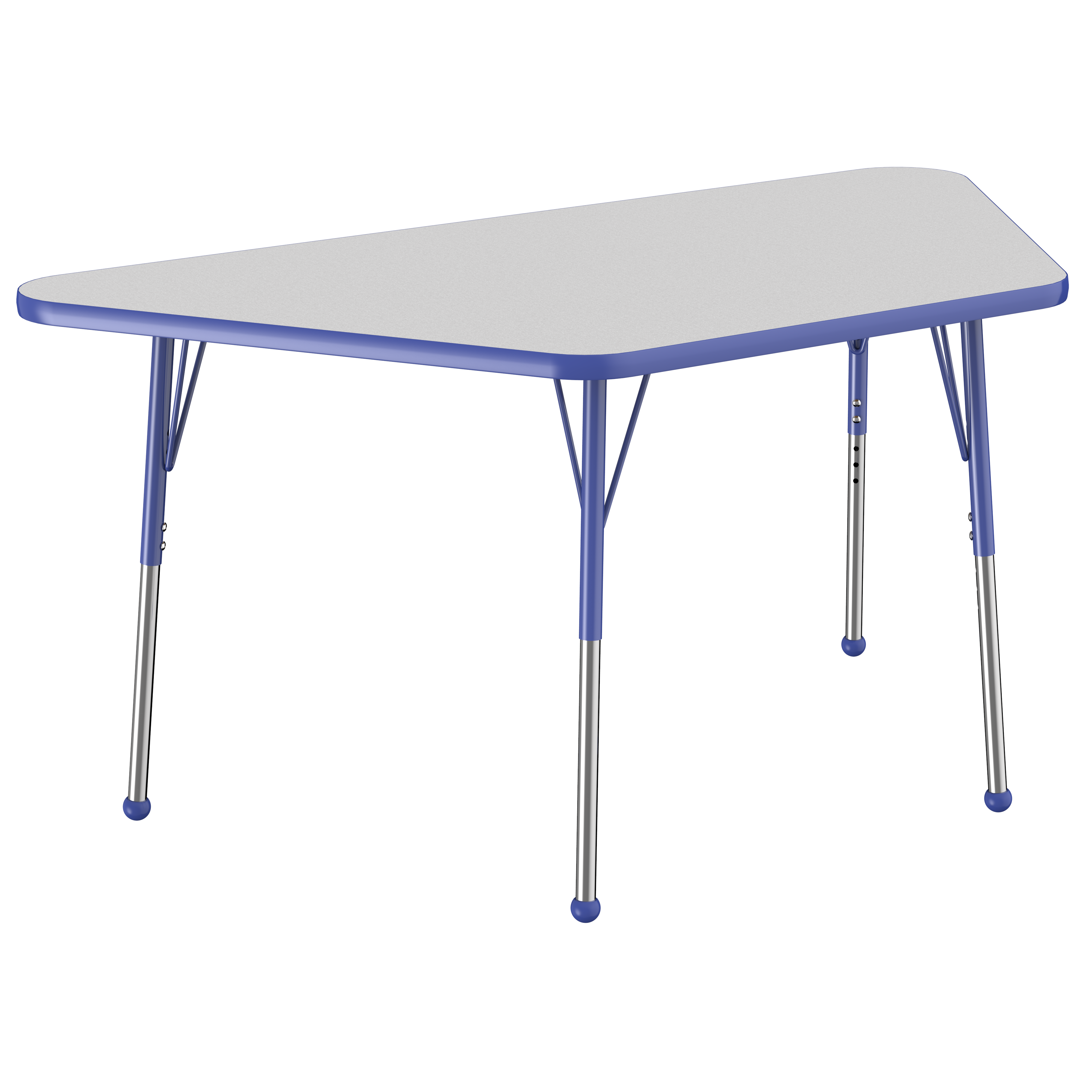 30" x 60" Trapezoid T-Molding Activity Table with Adjustable Standard Ball Glide Legs - Gray/Blue