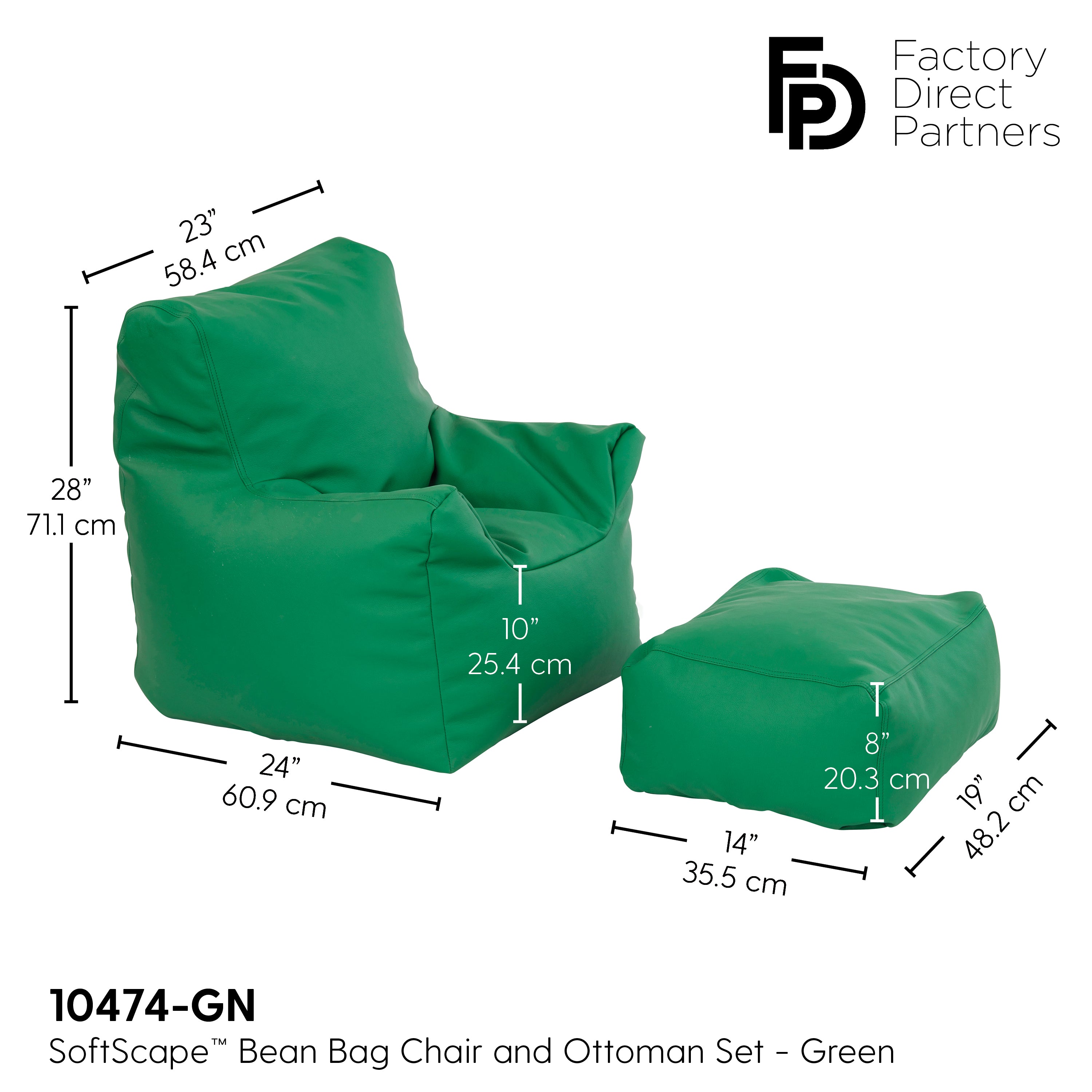 SoftScape Bean Bag Chair and Ottoman - Green
