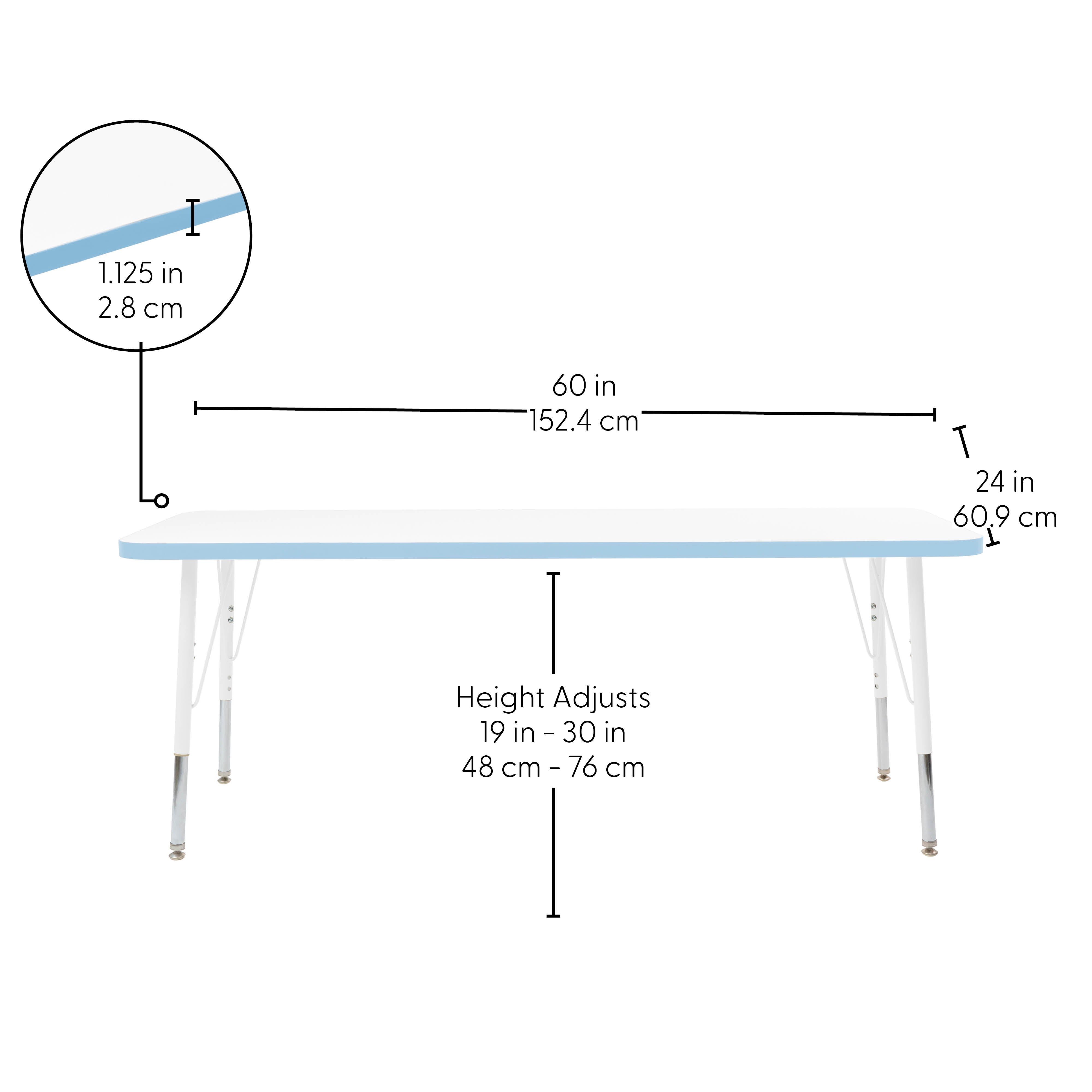 24" x 60" Rectangle Thermofused Activity Table with Adjustable Standard Swivel Glide Legs - White/Powder Blue/White