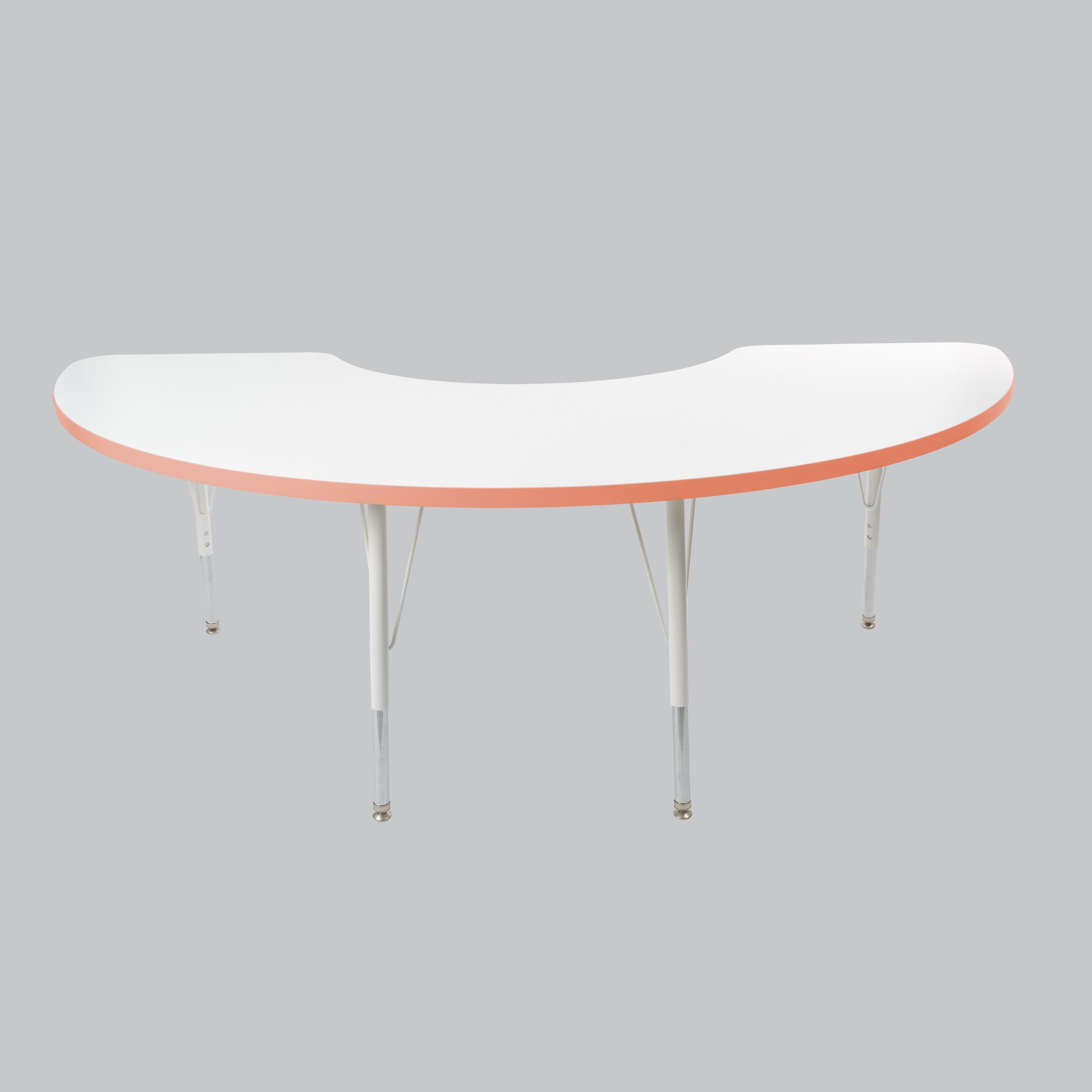 36" x 72" Half Moon Thermofused Activity Table with Adjustable Standard Swivel Glide Legs - White/Tangerine/White