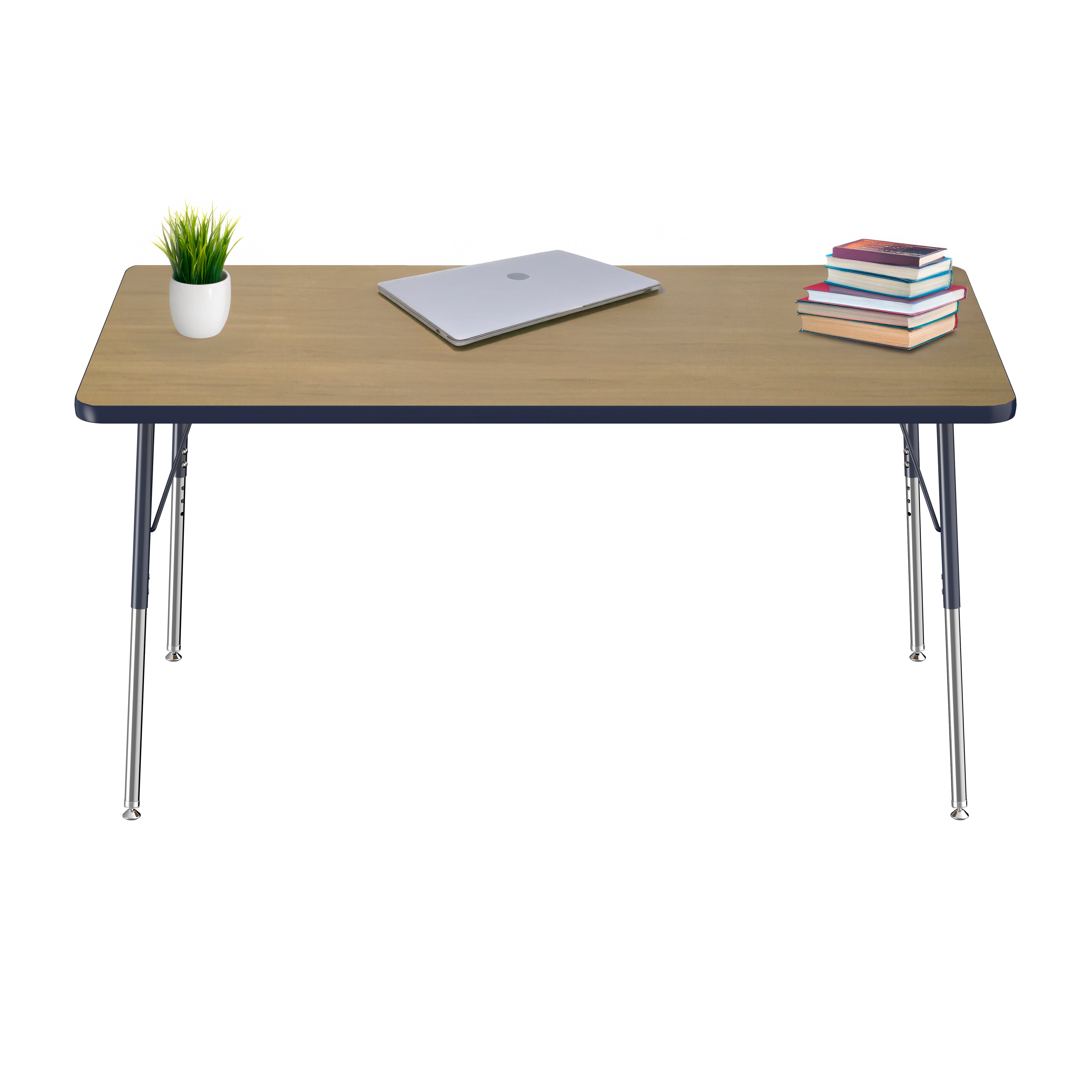 36" x 60" Rectangle T-Molding Activity Table with Adjustable Standard Swivel Glide Legs - Pasadena Oak/Navy
