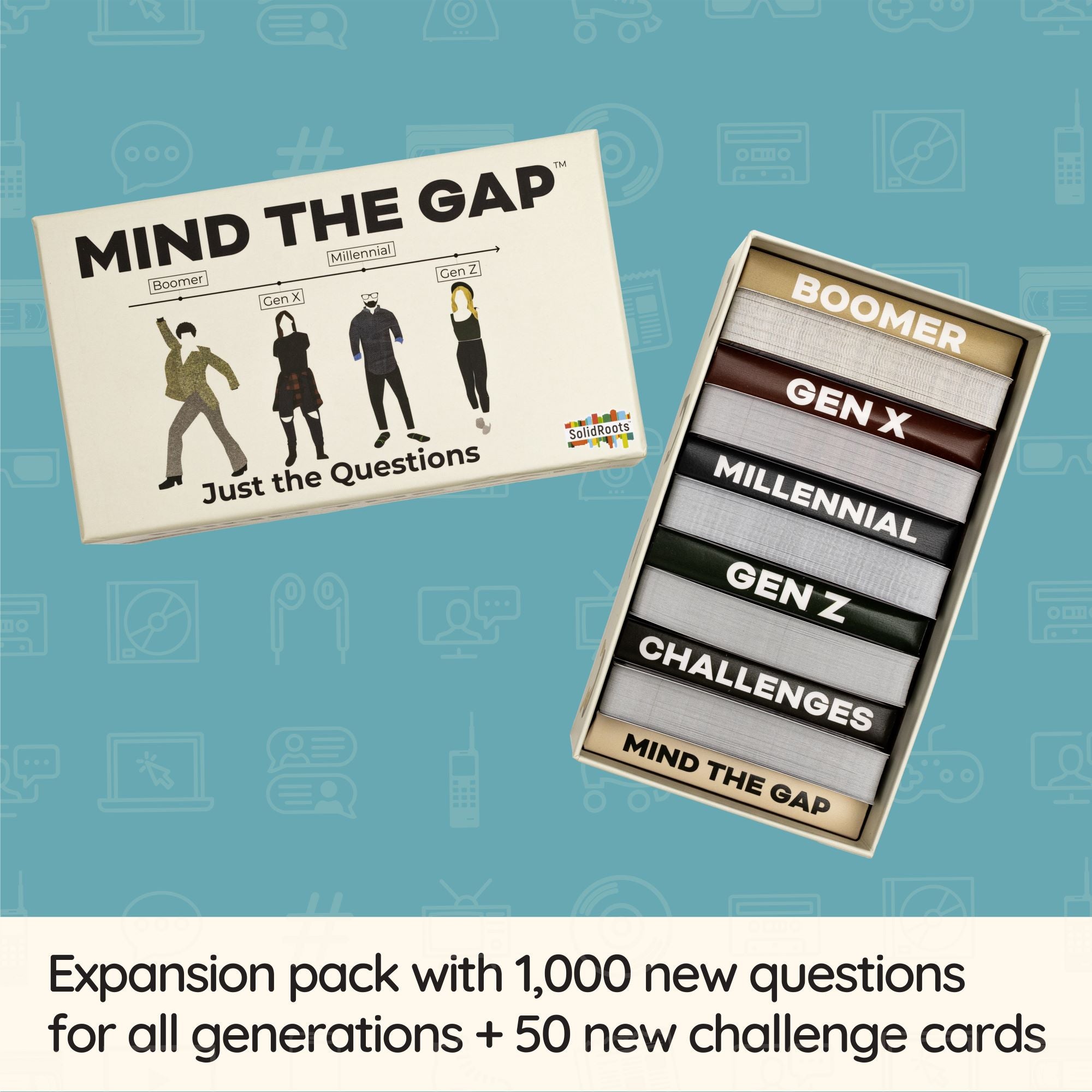 Spin Master Games, Mind the Gap Just the Questions, Expansion Pack With 1000 New questions For All Generations + 50 New Challenge Cards