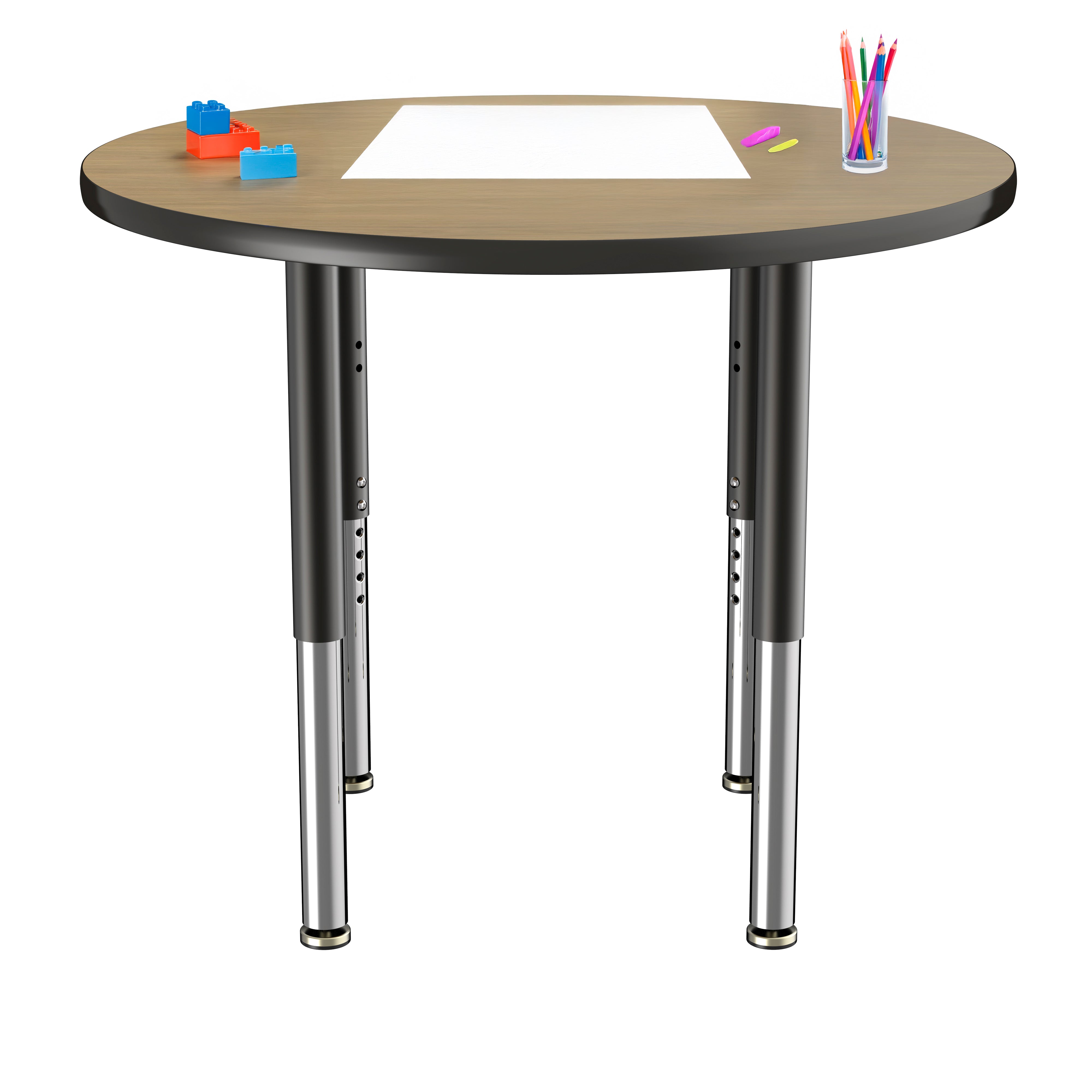 36" Round T-Molding Activity Table with Adjustable Super Legs - Pasadena Oak/Black