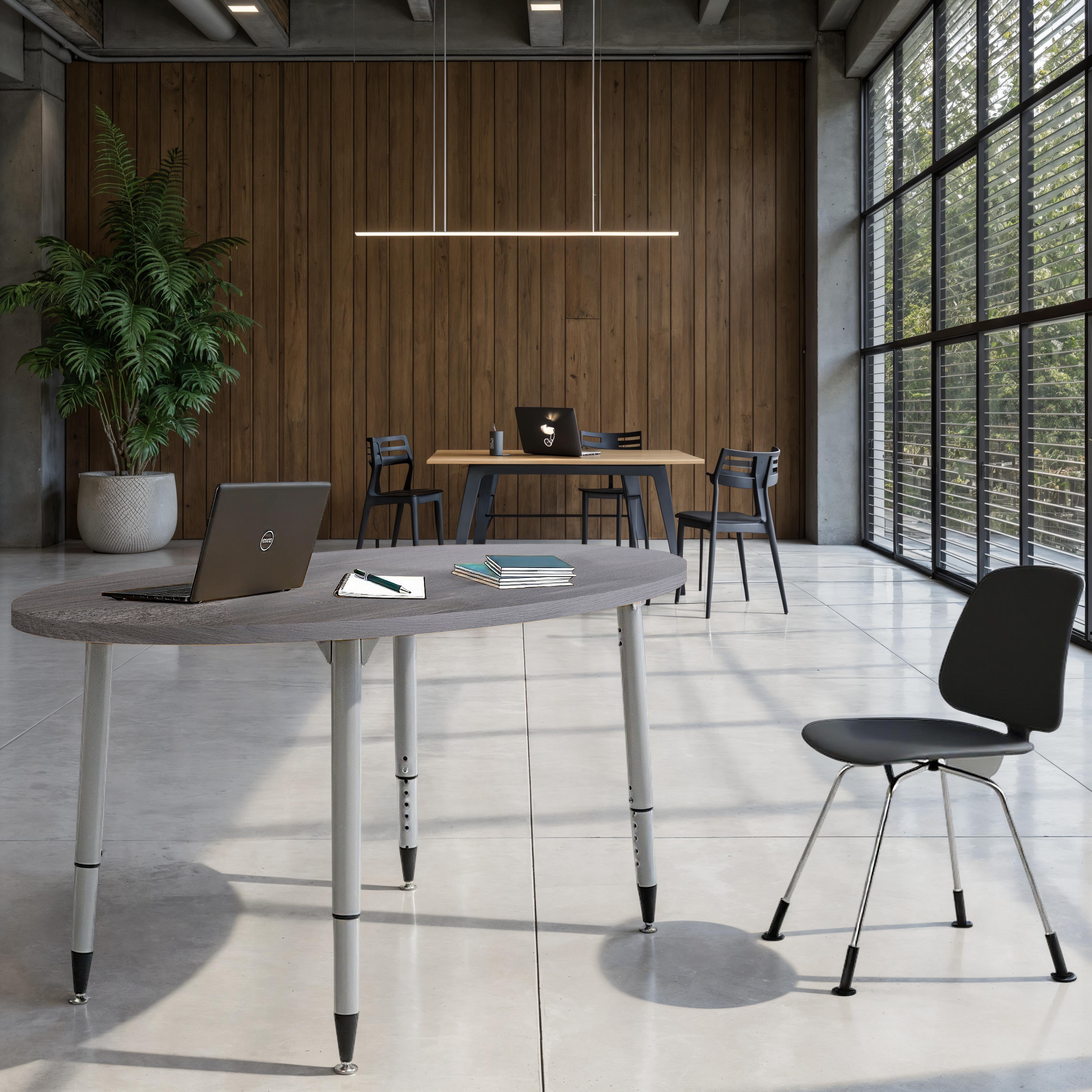 Adapte 30" x 60" Oval Woodgrain Activity Table with Adjustable Tapered Legs - Gray Wood/Silver
