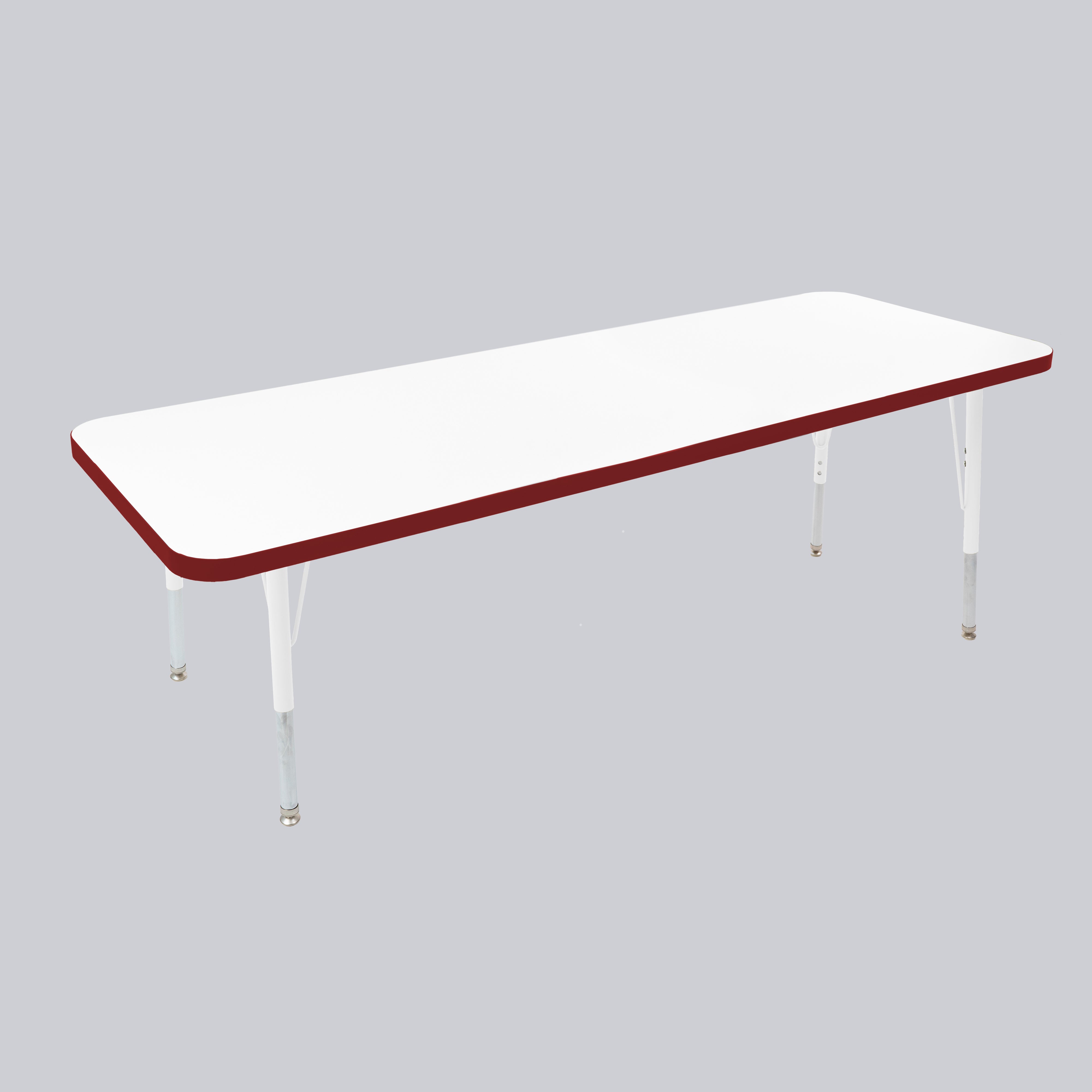 24" x 60" Rectangle Thermofused Activity Table with Adjustable Standard Swivel Glide Legs - White/Burgundy/White