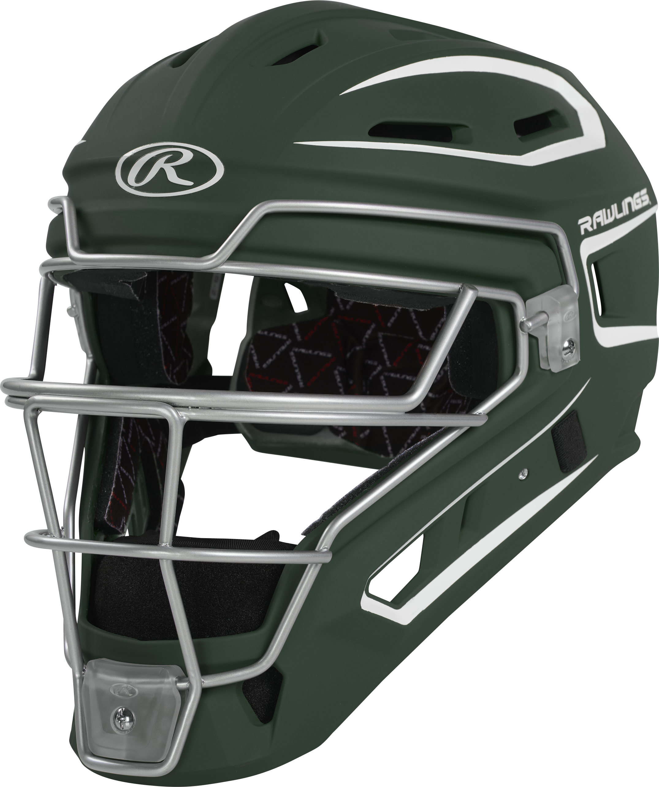 Rawlings Velo 2.0 Matte Junior Catchers Helmet - Dark Green/White