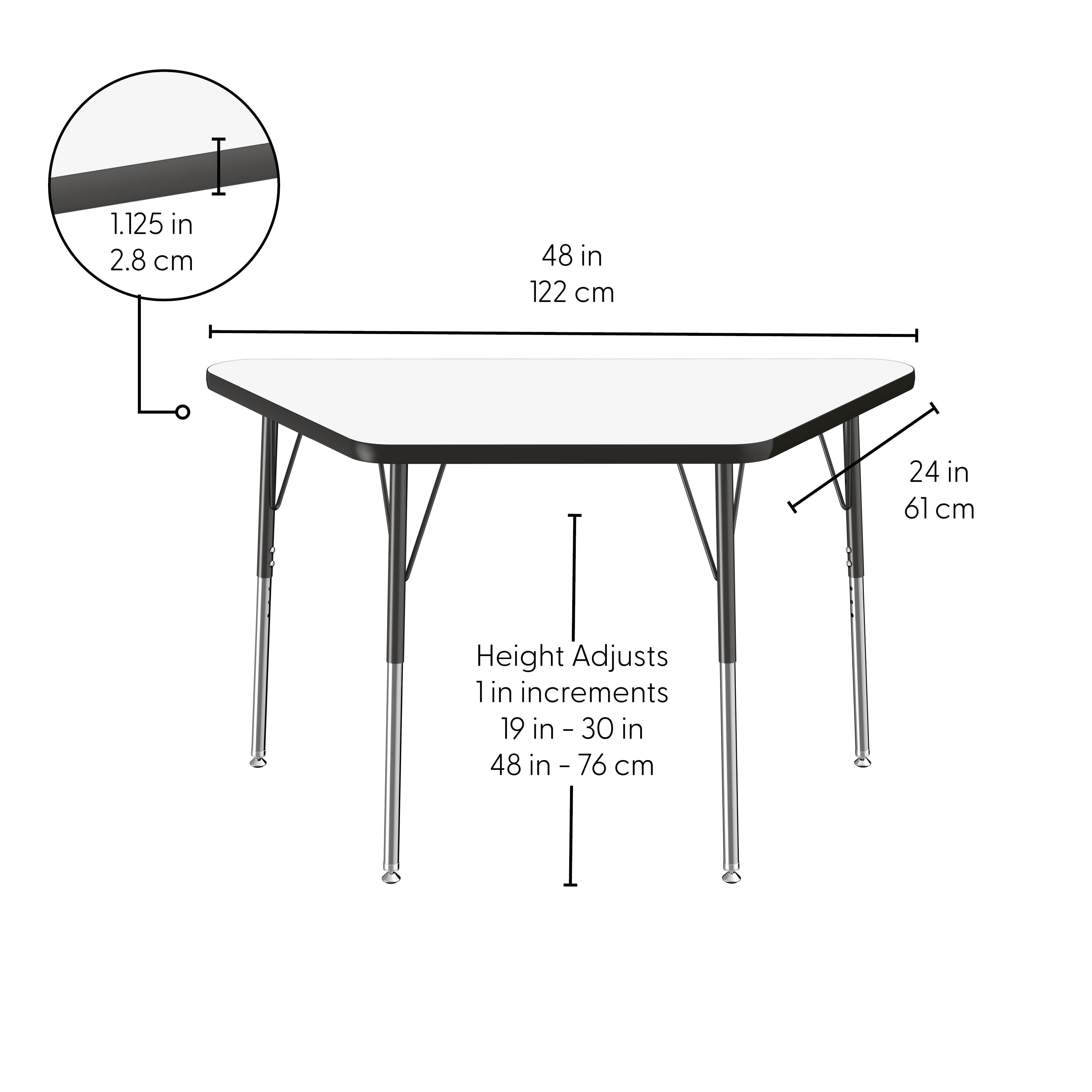 24" x 48" Trapezoid Dry-Erase Activity Table with Adjustable Standard Swivel Glide Legs - Whiteboard/Black