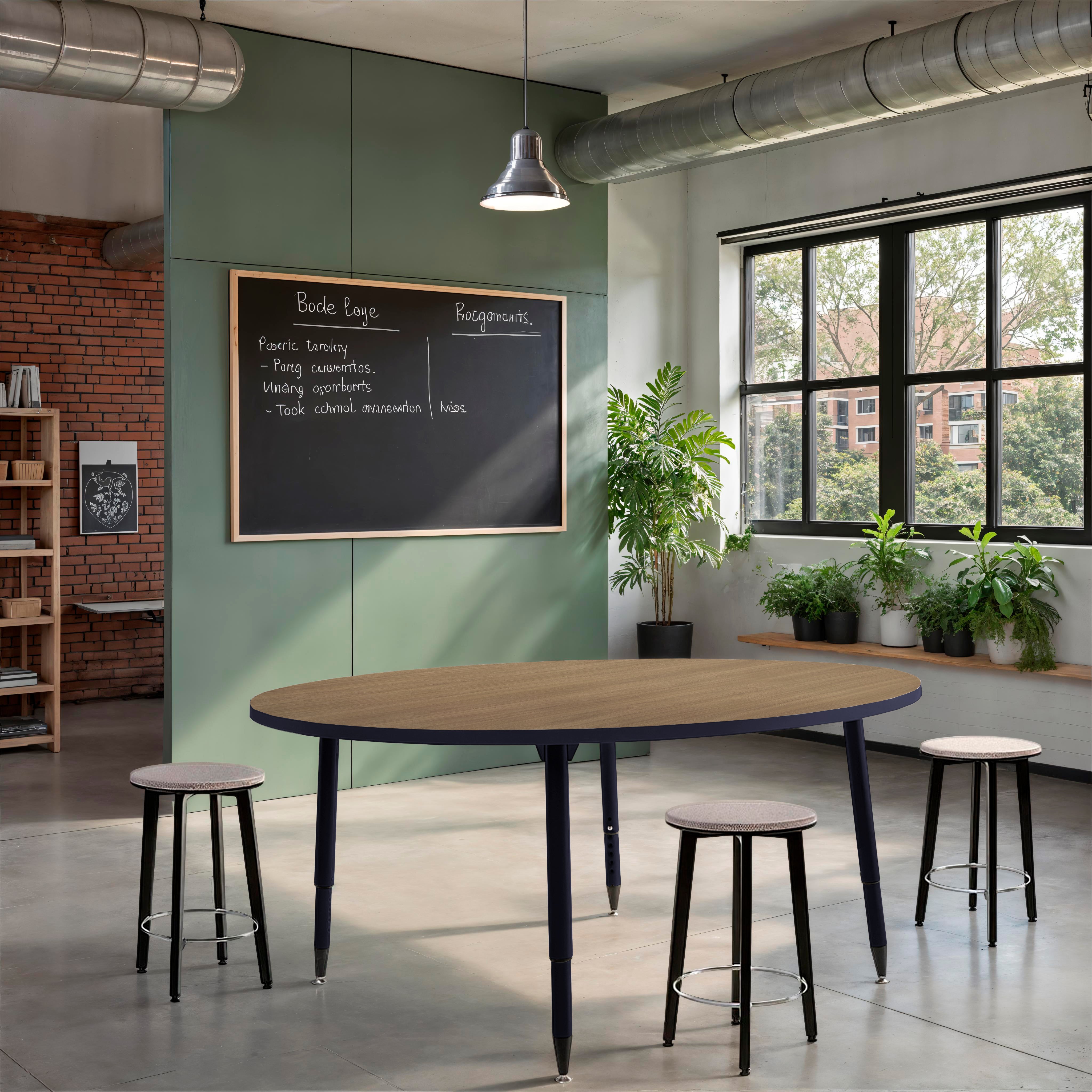 Adapte 60" Round Thermofused Activity Table with Adjustable Tapered Legs - Pasadena Oak/Navy