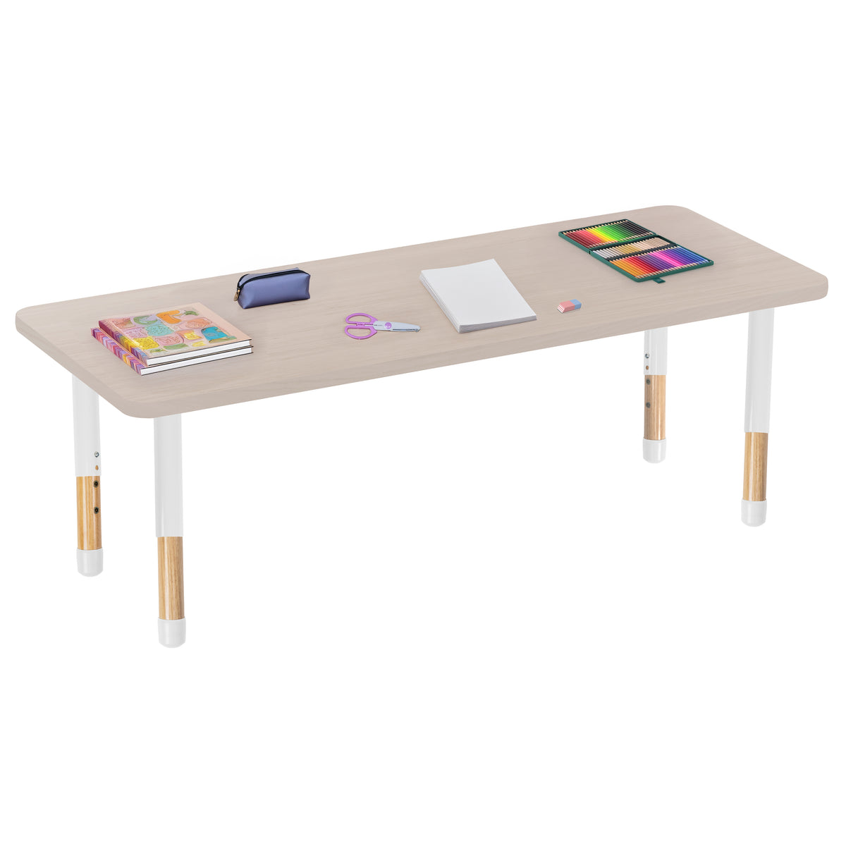 24" x 60" Rectangle Thermofused Activity Table with Adjustable Chunky Wood Legs - Asian Sand/White/Natural