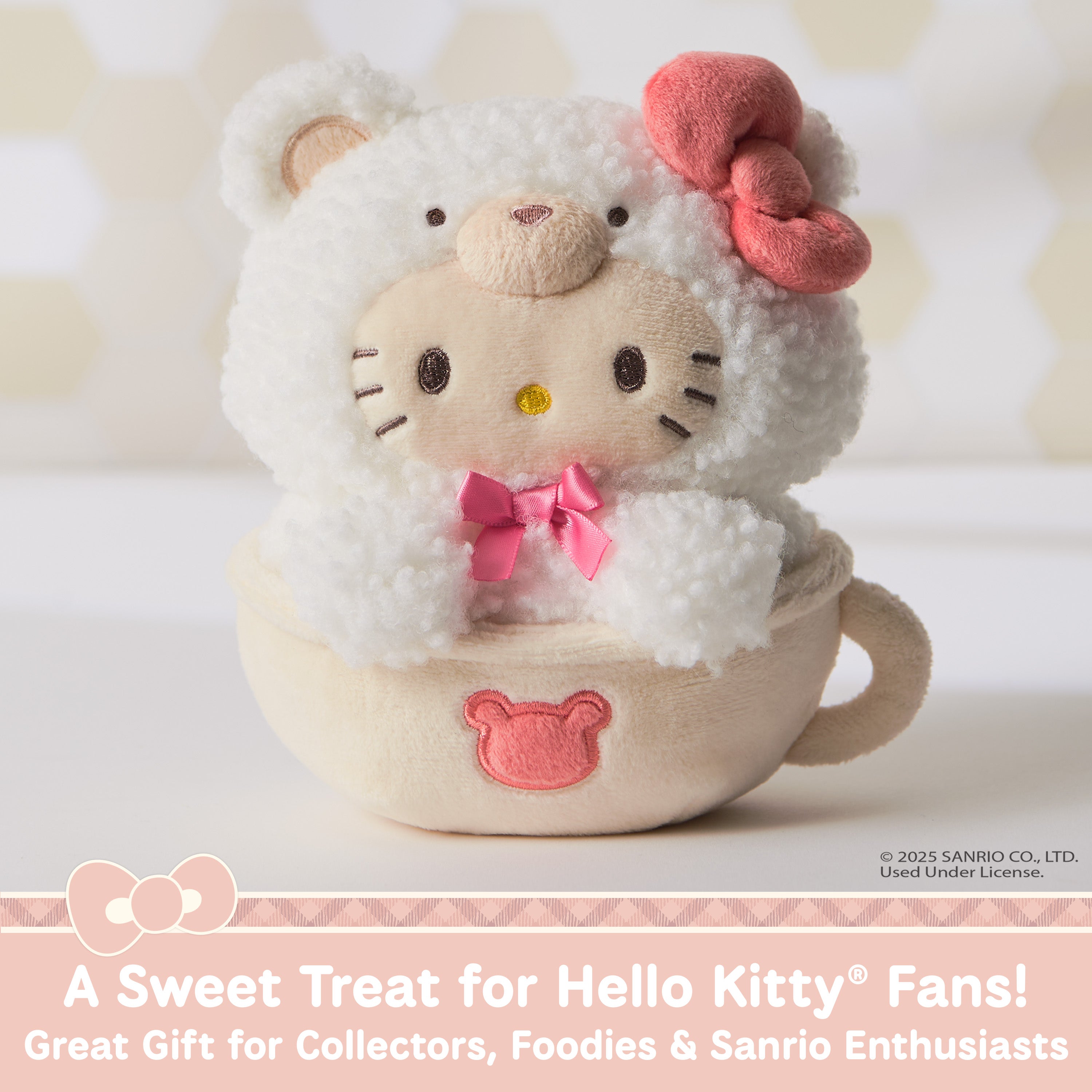 GUND Sanrio Official Hello Kitty Café Latte Teddy Bear Plush, Collectible Plush Toy, Stuffed Animal for Ages 1 and Up, White, 6”