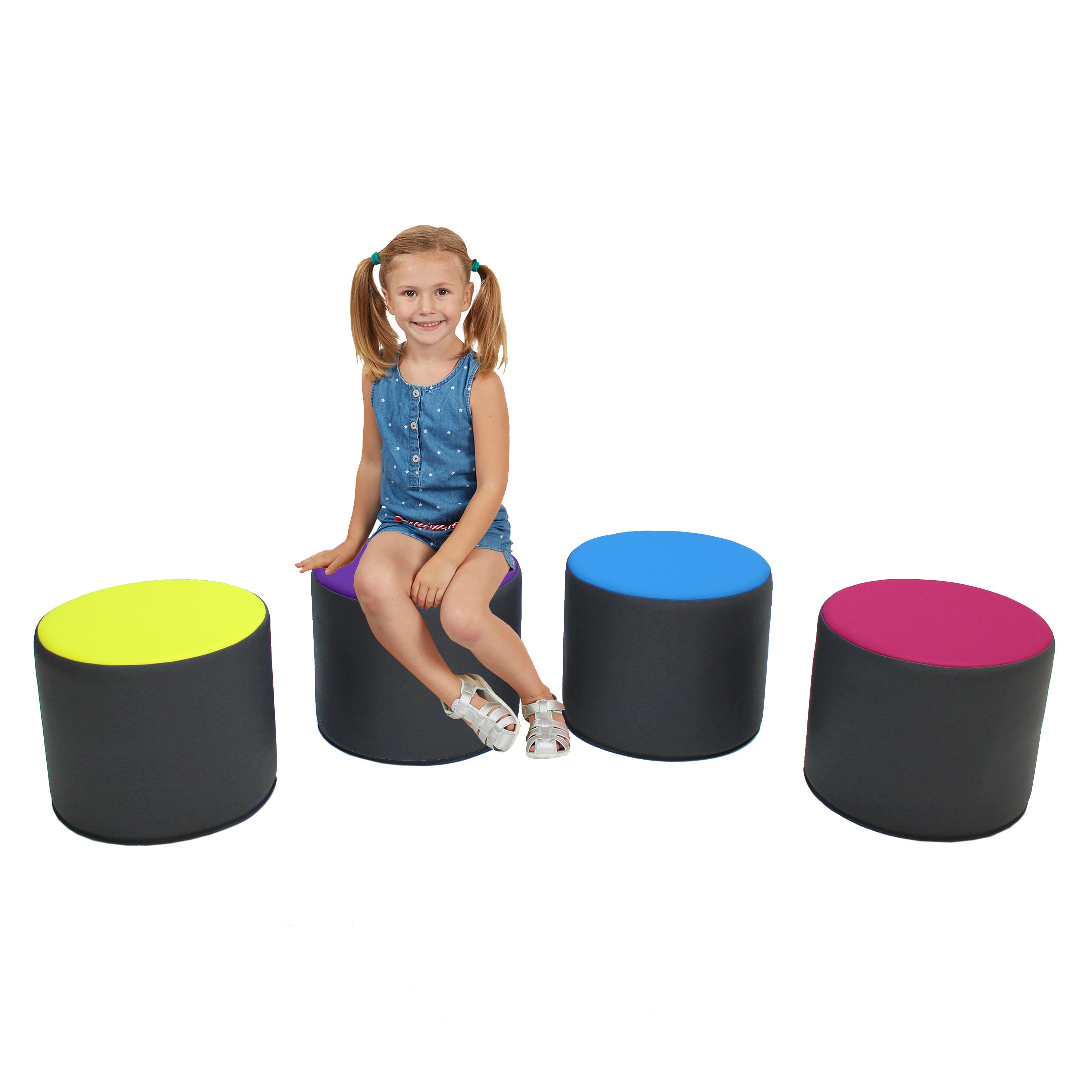 SoftScape 15" Round Accent Ottomans, 4-Piece - Dark Gray