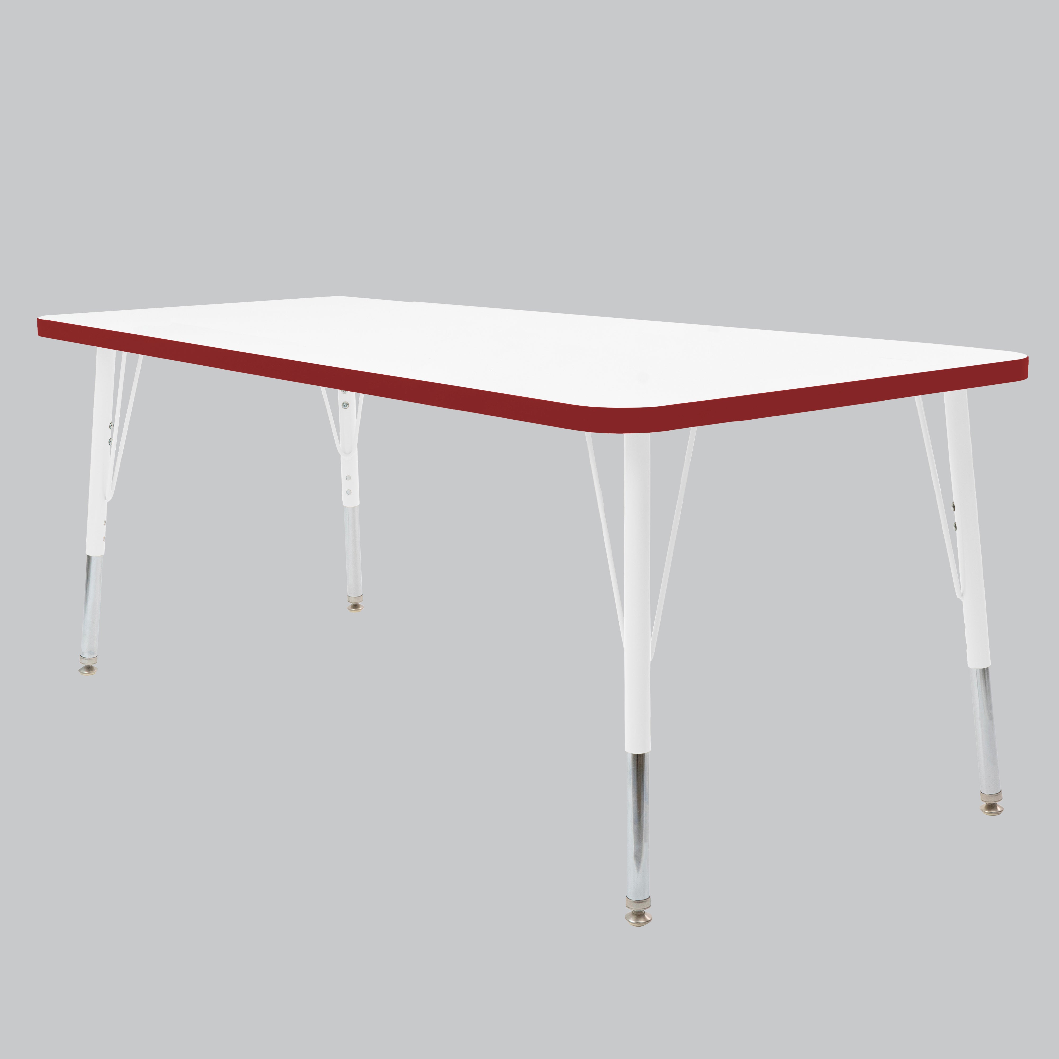 30" x 72" Rectangle Thermofused Activity Table with Adjustable Standard Swivel Glide Legs - White/Burgundy/White