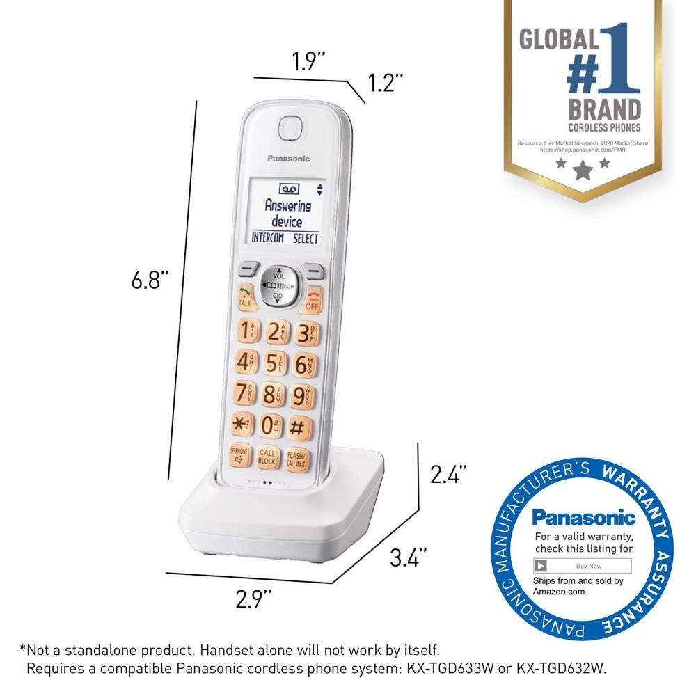 Panasonic Panasonic  Additional Cordless Phone Handset for use with (KX-TGDA63W) - White/Silver