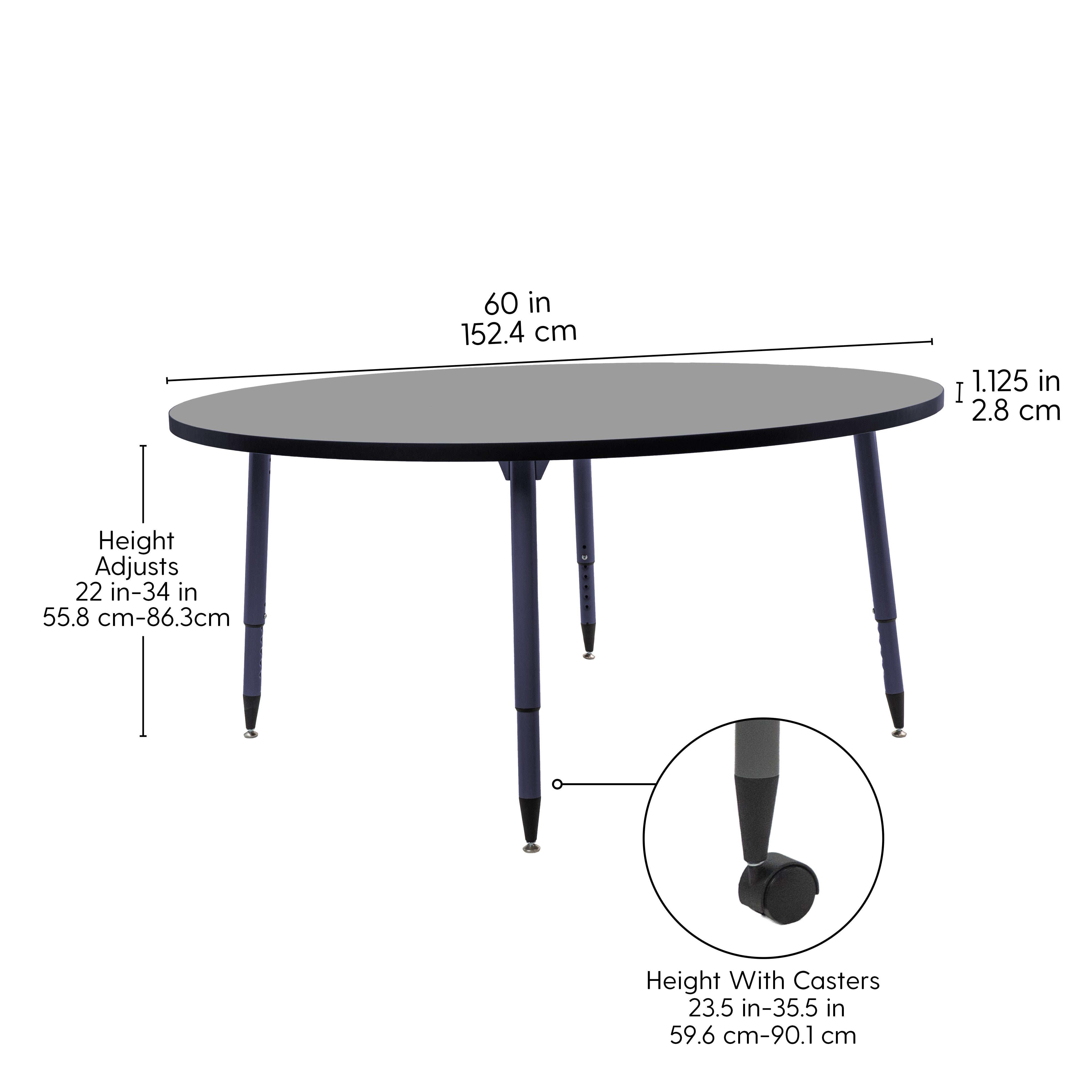 Adapte 60" Round Thermofused Activity Table with Adjustable Tapered Legs - North Sea/Navy