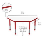 24" x 48" Trapezoid Dry-Erase Activity Table with Adjustable Chunky Legs - Whiteboard/Red