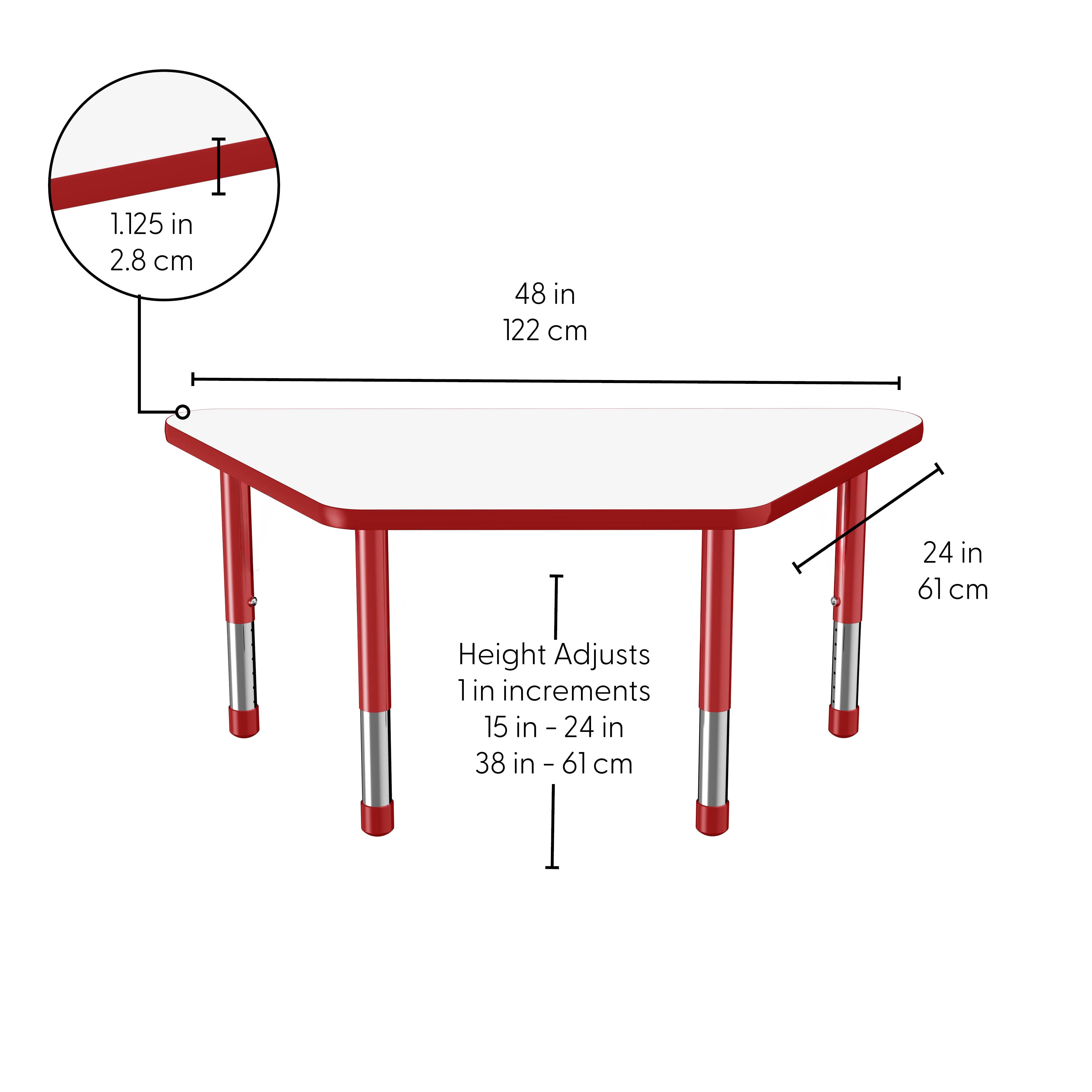 24" x 48" Trapezoid Dry-Erase Activity Table with Adjustable Chunky Legs - Whiteboard/Red