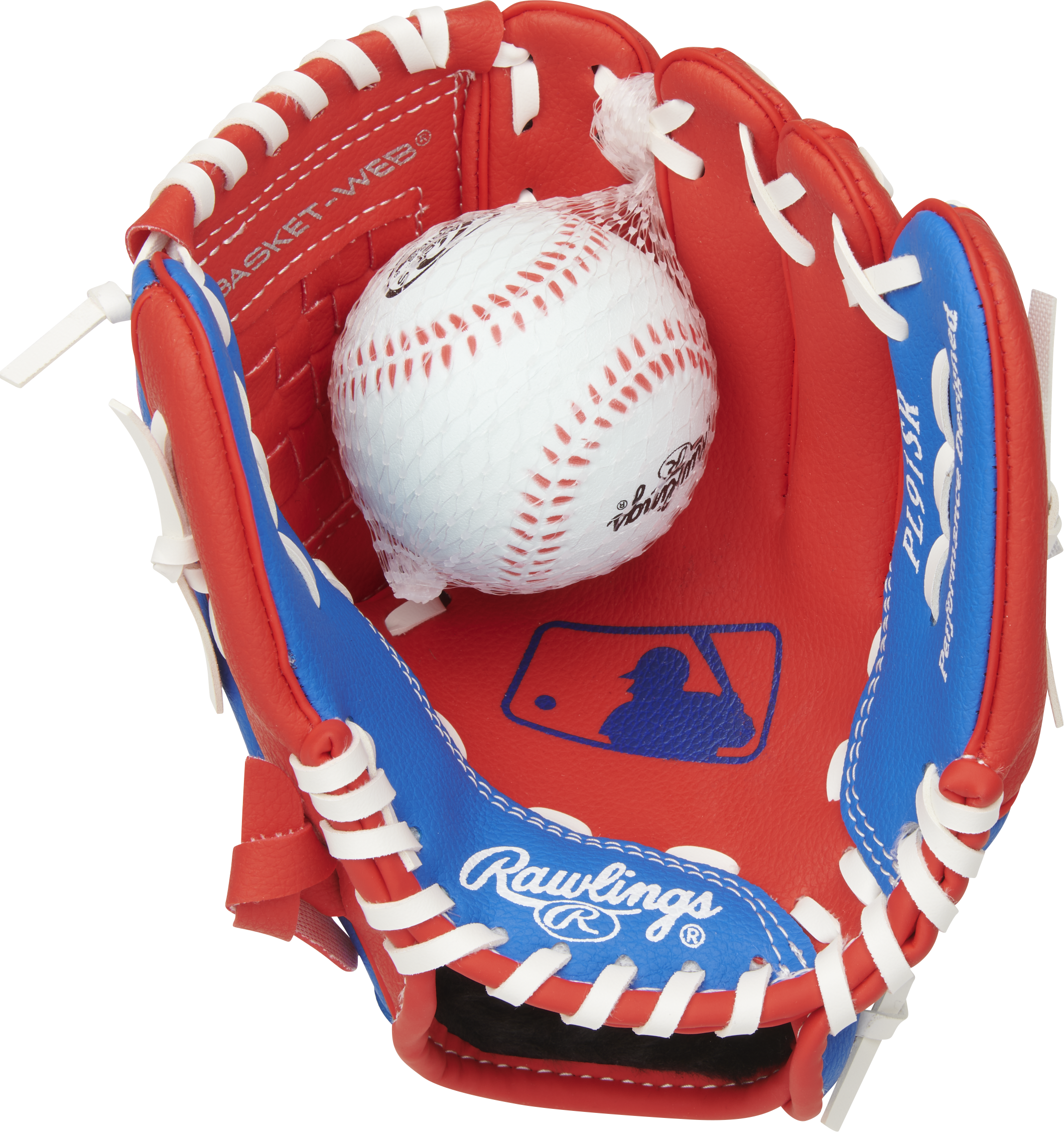 Rawlings Players Series Youth 9-Inch Baseball Glove W/Ball - Right Hand Thrower - Scarlet/Royal