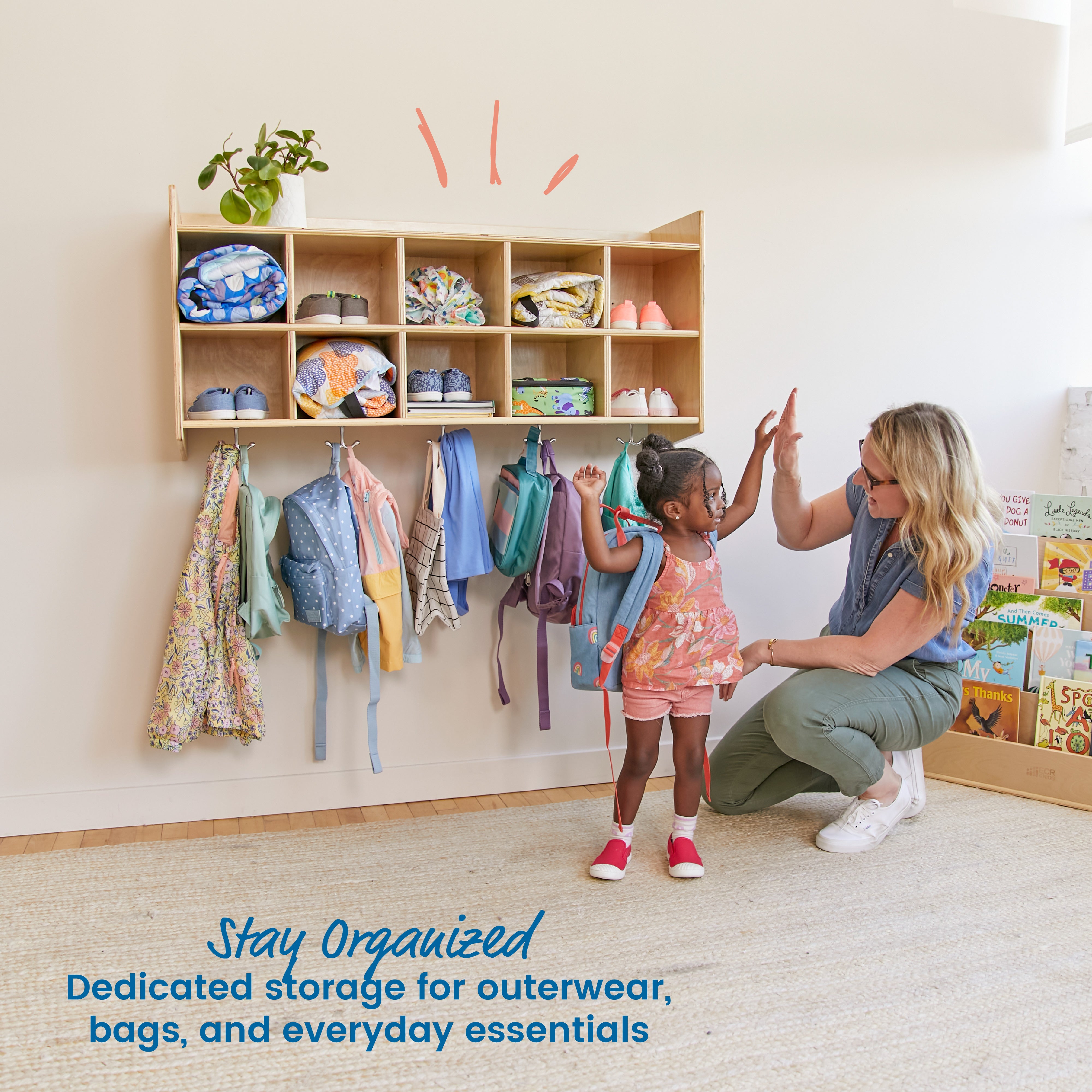 10-Section Hanging Coat Locker and Shelf - Natural