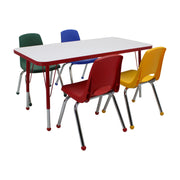 24" x 48" Rectangle Dry-Erase Activity Table with Standard Legs and 14" Stack Chairs with Ball Glides, 5-Piece Set - Whiteboard/Red/Assorted