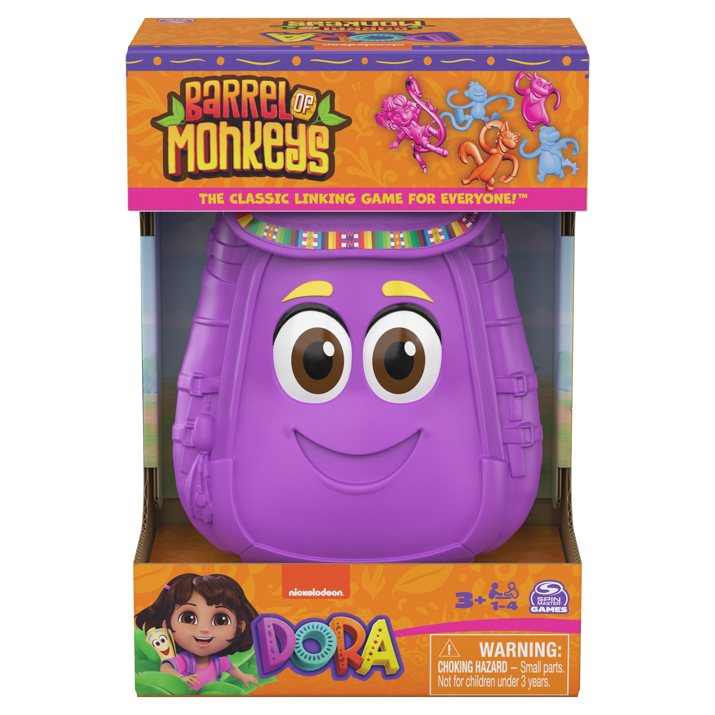 Spin Master Games, Dora the Explorer Barrel of Monkeys, Classic Linking Game in Backpack Storage Case, Easy Activity Toy for Preschoolers, Fun for Kids & Family, 1-4 Players, for Ages 3 & Up