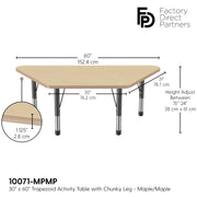 30" x 60" Trapezoid T-Molding Activity Table with Adjustable Chunky Legs - Maple/Maple/Black