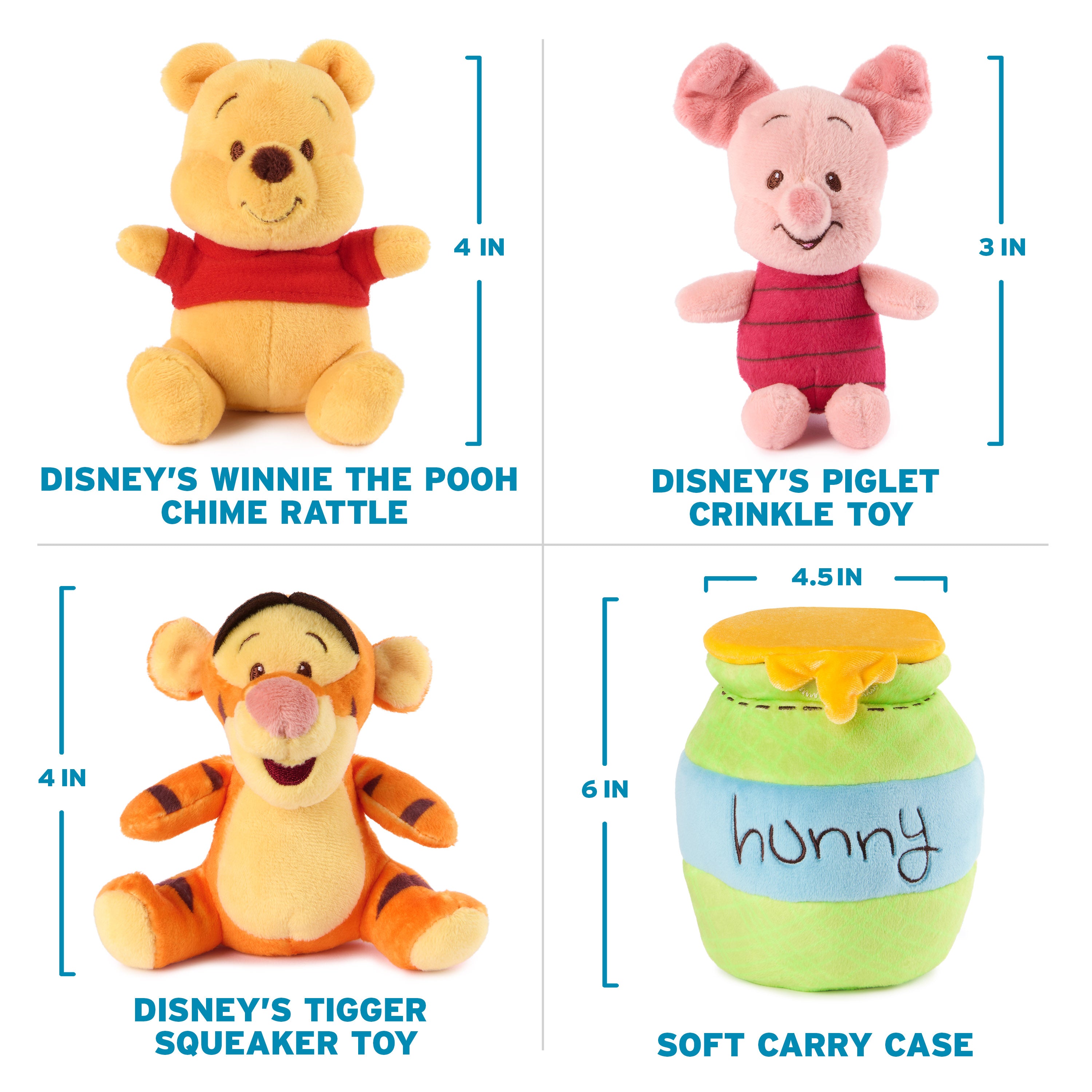 GUND Disney Official Winnie the Pooh Plush Playset with Pooh, Tigger, and Piglet, Sensory Toy Stuffed Animals for Ages 0 and Up, Green, 8”