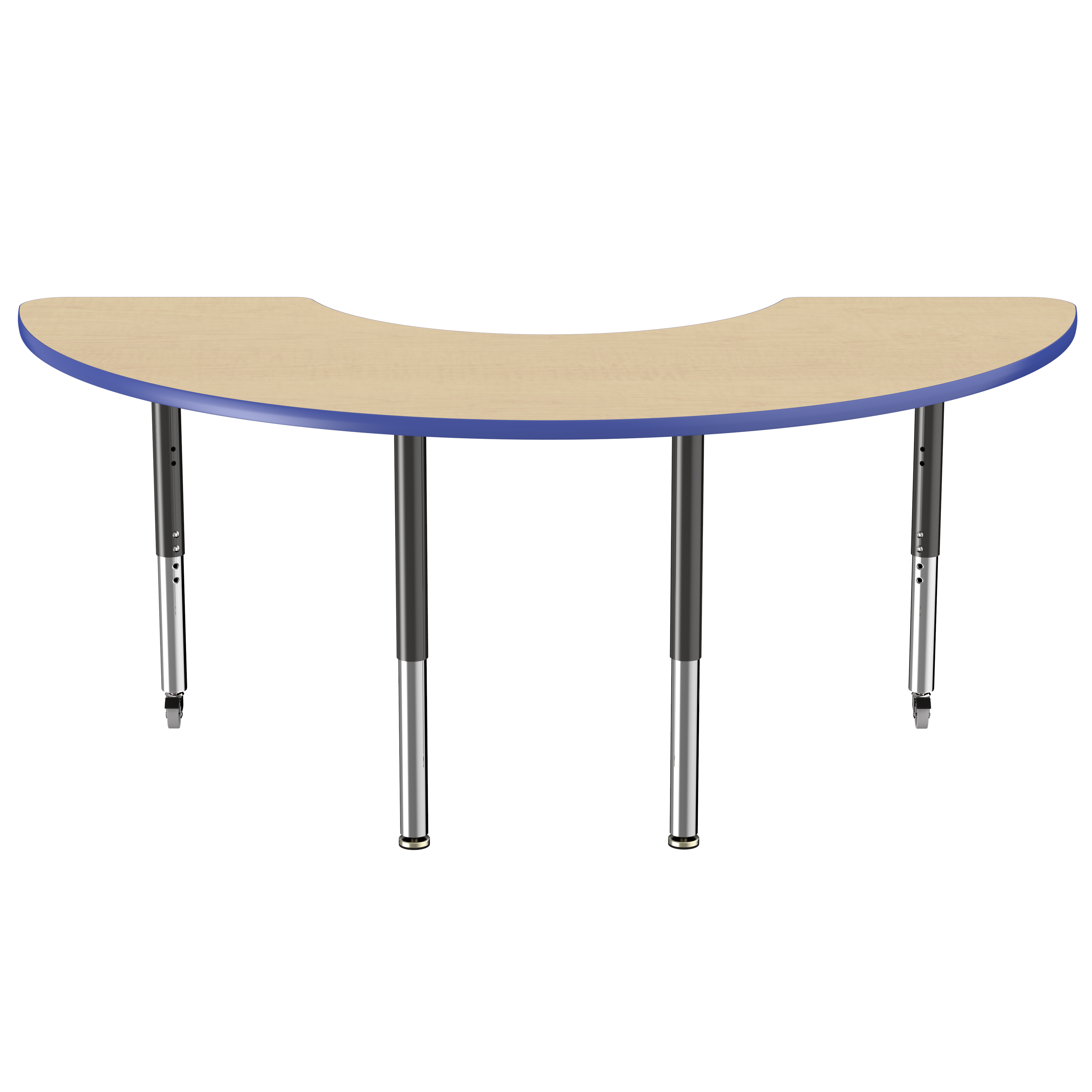 36" x 72" Half Moon T-Molding Activity Table with Adjustable Super Legs - Maple/Blue/Black