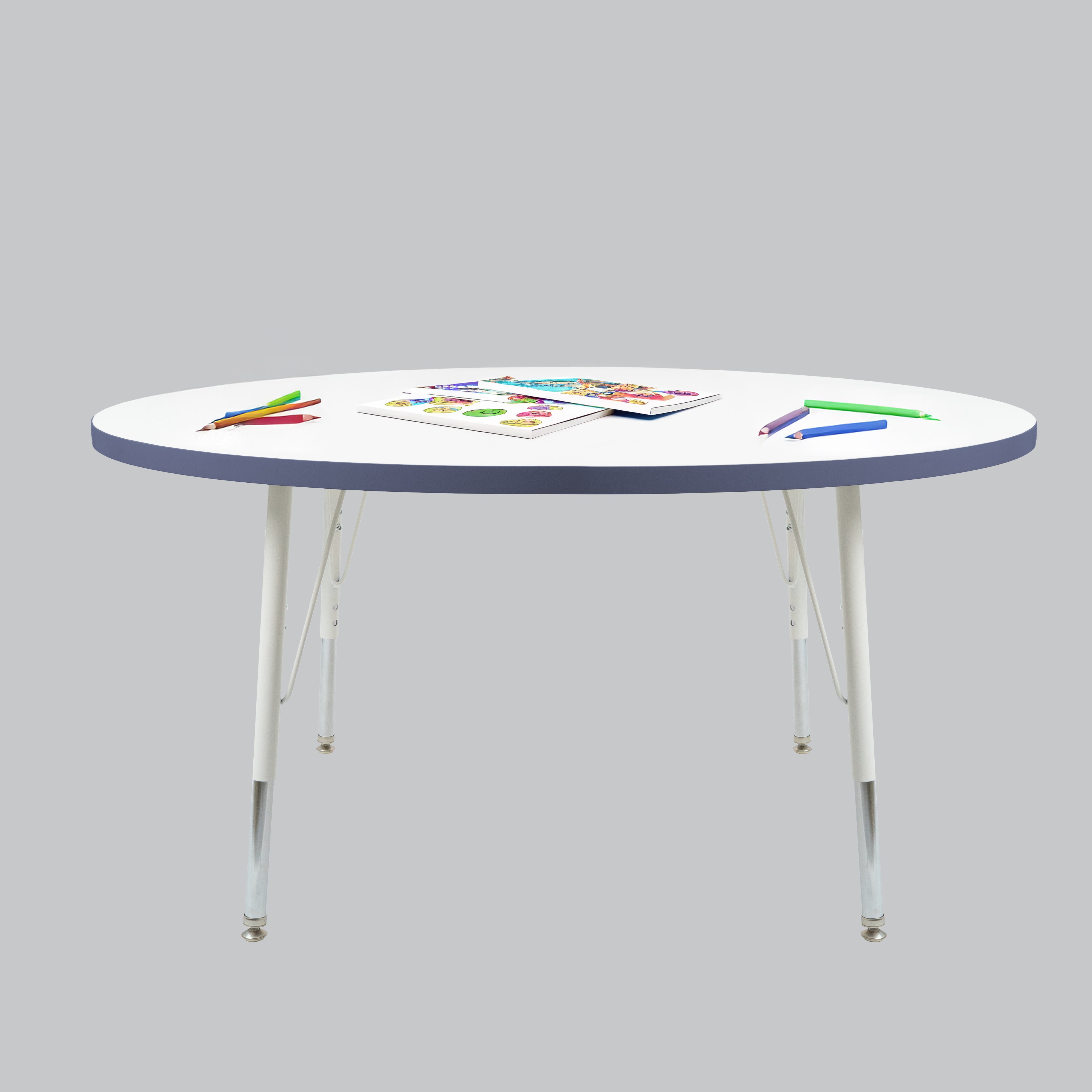 48" Round Thermofused Activity Table with Adjustable Standard Swivel Glide Legs - White/Navy/White