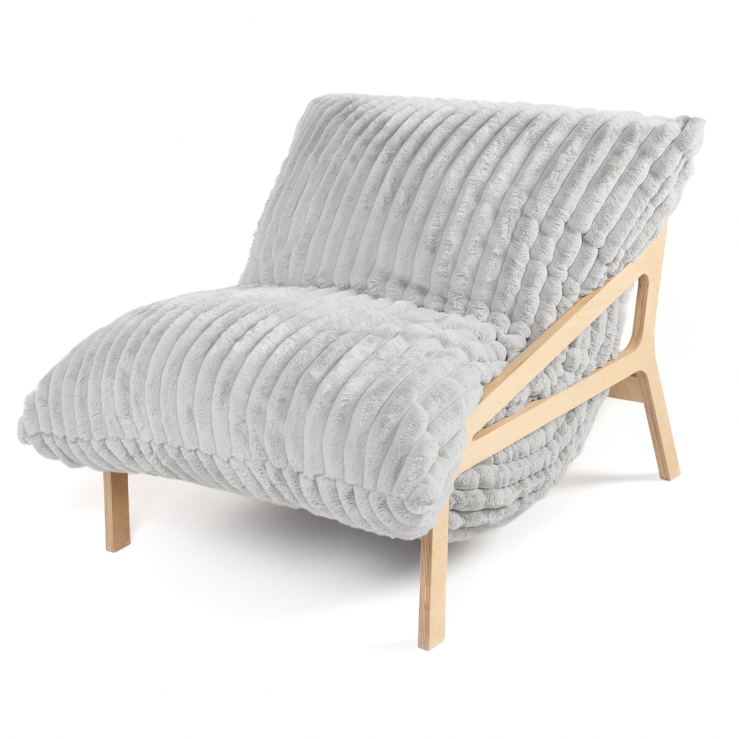 Pillow Saxx Dream Lounger with Wood Frame - 3-in-1 Bean Bag Accent Chair, Recliner & Sleeper Mondo Fur Grey