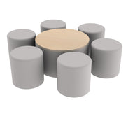 Pro Series 30" Round Ottoman Table with Round 18" H Seating, 7-Piece Set - Gray/Maple