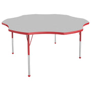 60" x 60" Flower T-Molding Activity Table with Adjustable Standard Ball Glide Legs - Gray/Red