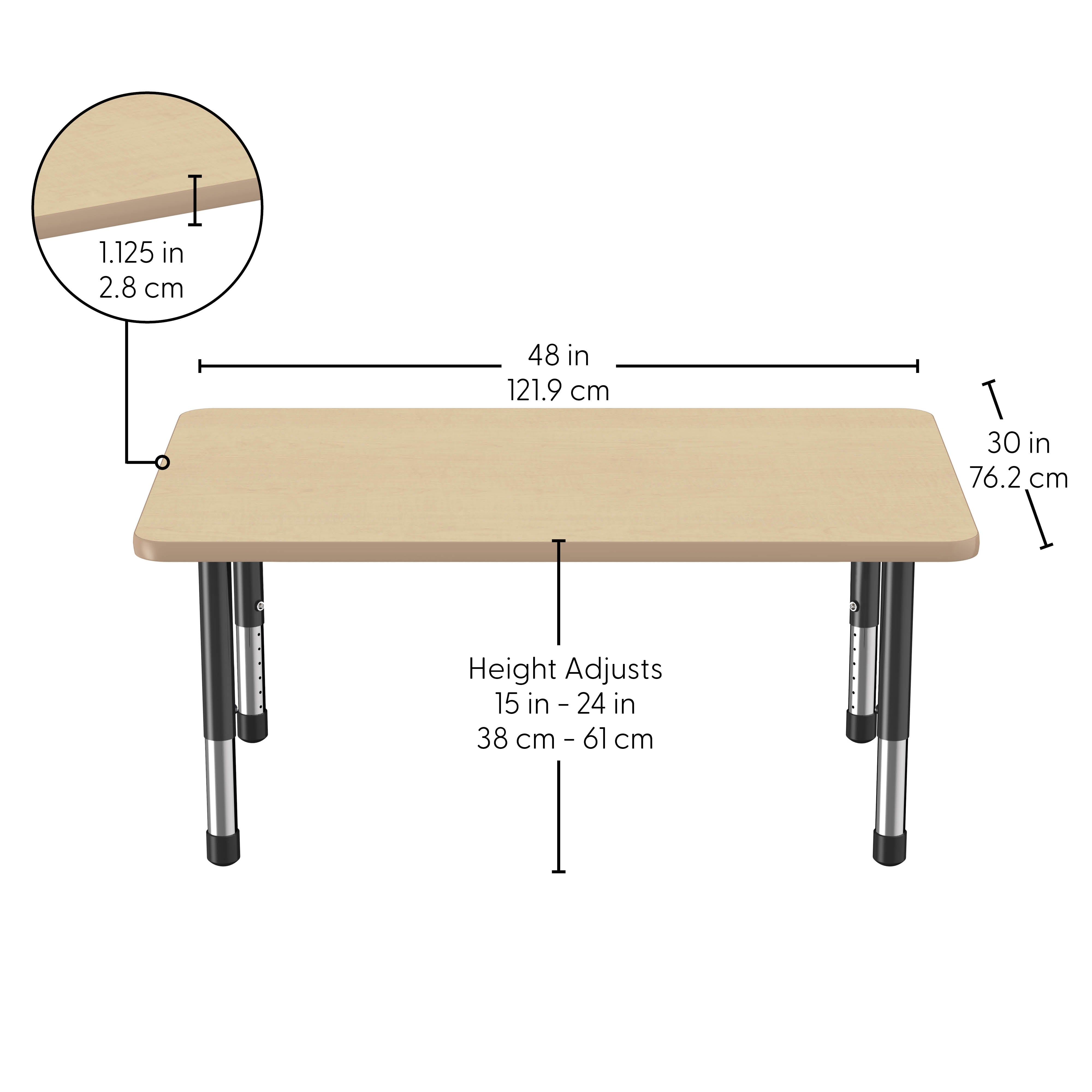 30" x 48" Rectangle Thermofused Activity Table with Adjustable Chunky Legs - Maple/Maple/Black