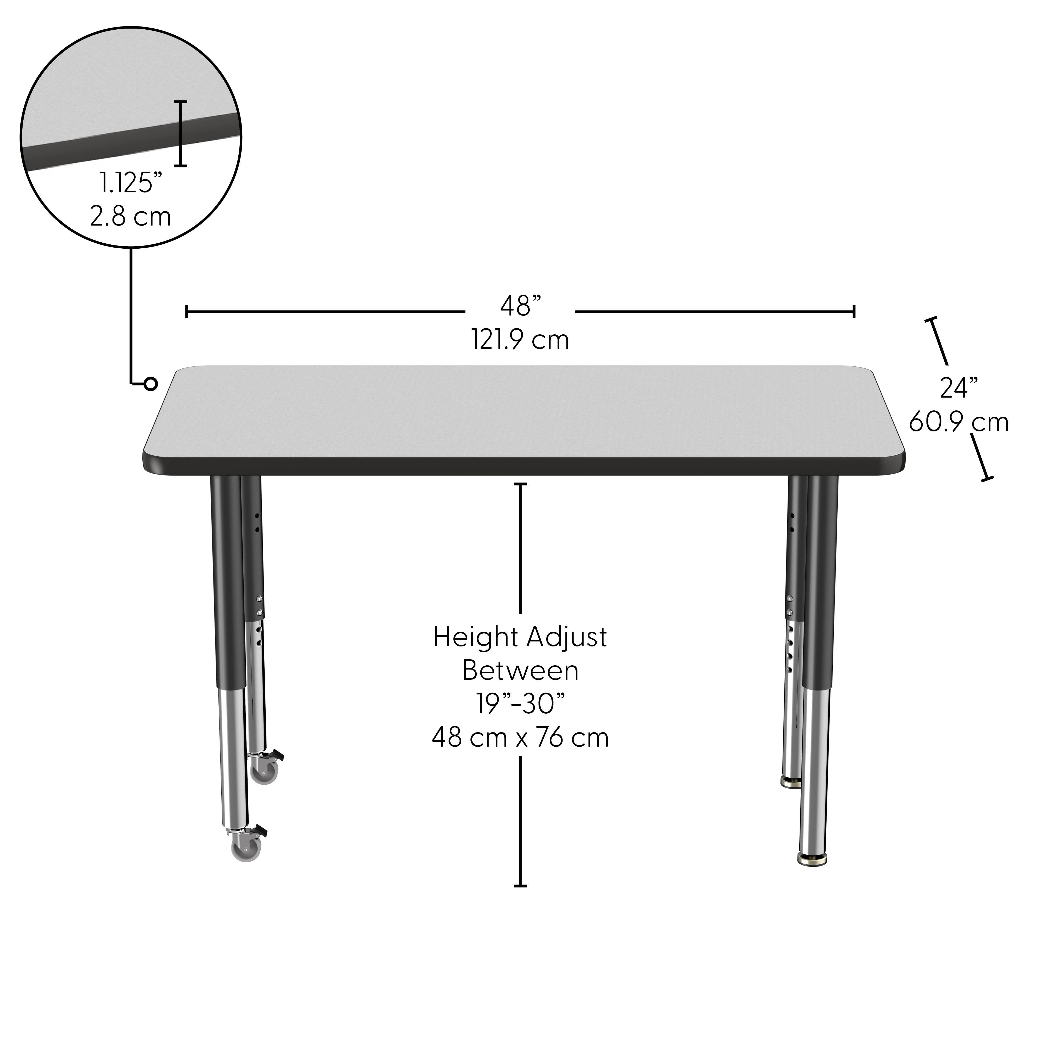 24" x 48" Rectangle Thermofused Activity Table with Adjustable Super Legs - Gray/Black
